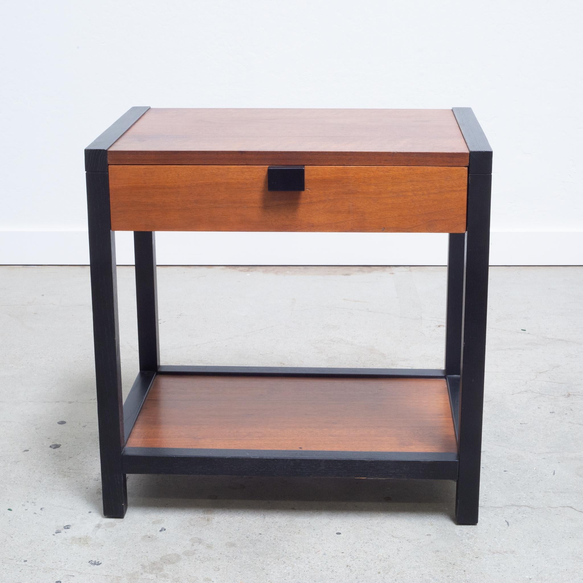 About

Mid-century nightstand designed by Milo Baughman for Directional. Walnut with dramatic contrasting black framing.

 Creator Milo Baughman for Directional.
 Date of Manufacturer c.1960.
 Materials and Techniques Walnut.
 Conditions