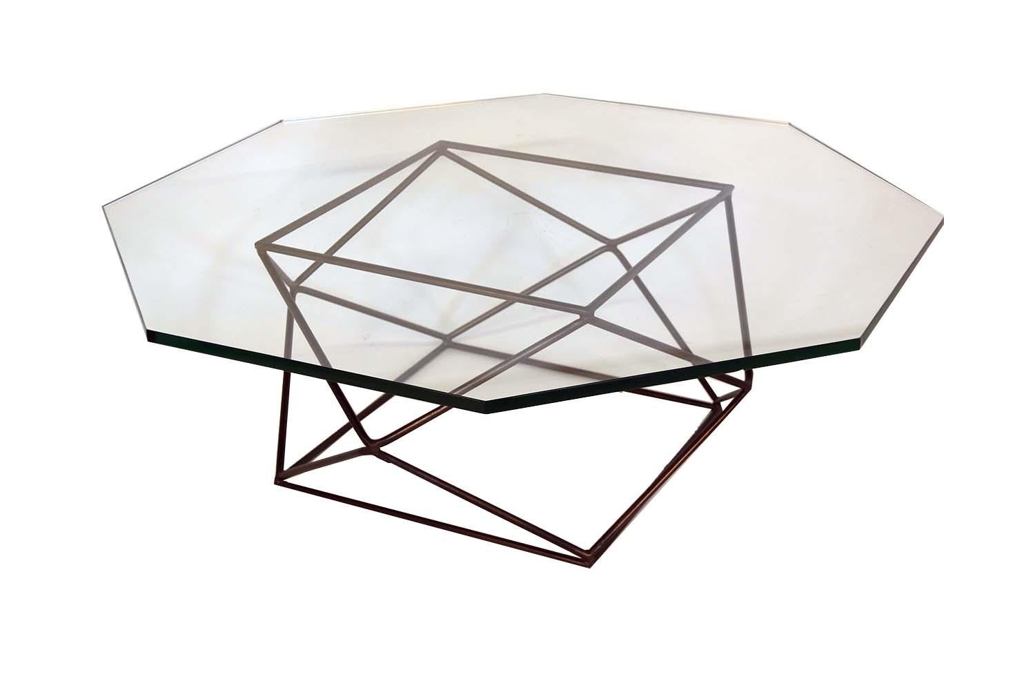 American Milo Baughman for Directional Geometric Bronze Glass Coffee Table For Sale