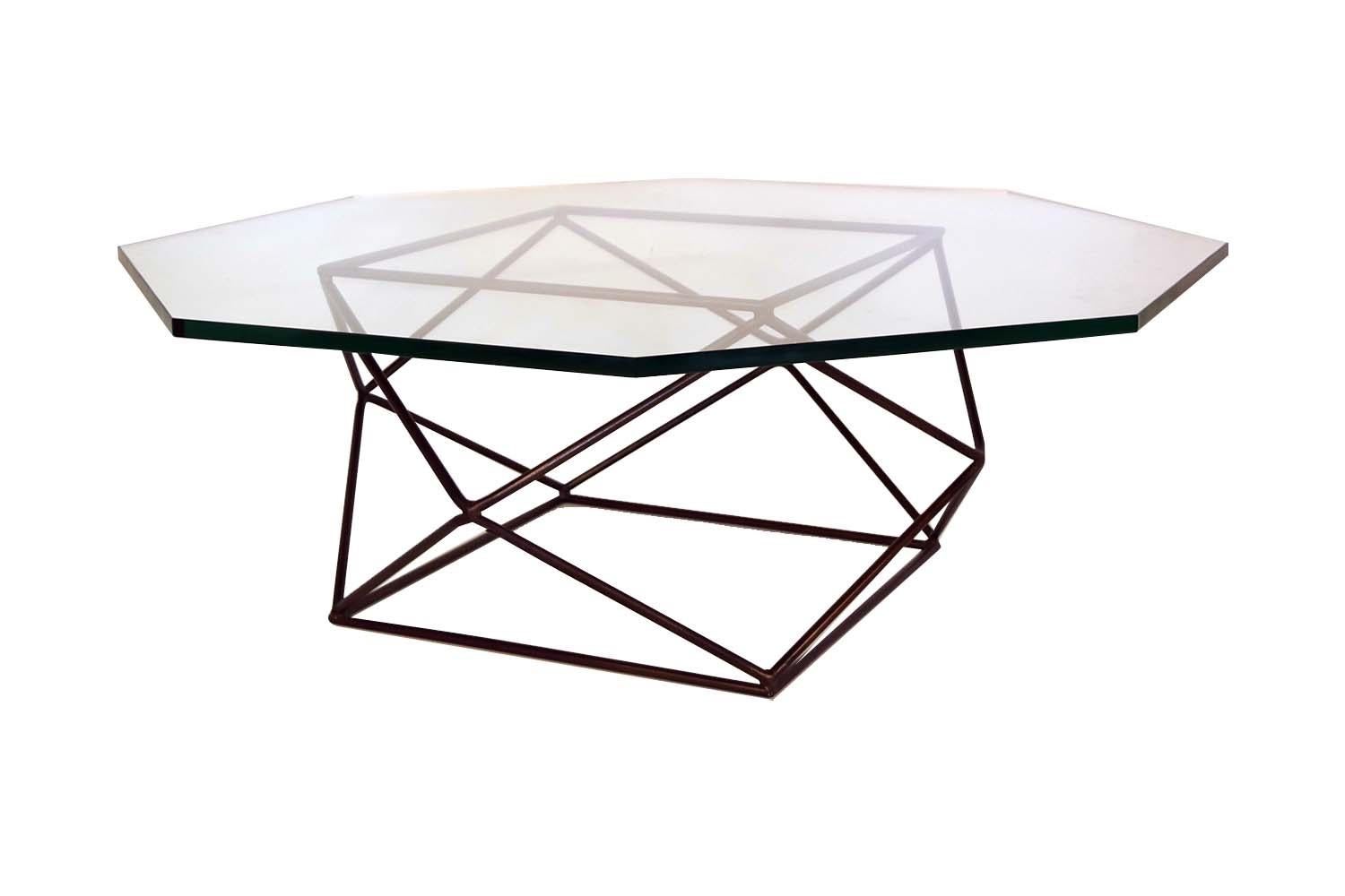 Bronzed Milo Baughman for Directional Geometric Bronze Glass Coffee Table For Sale