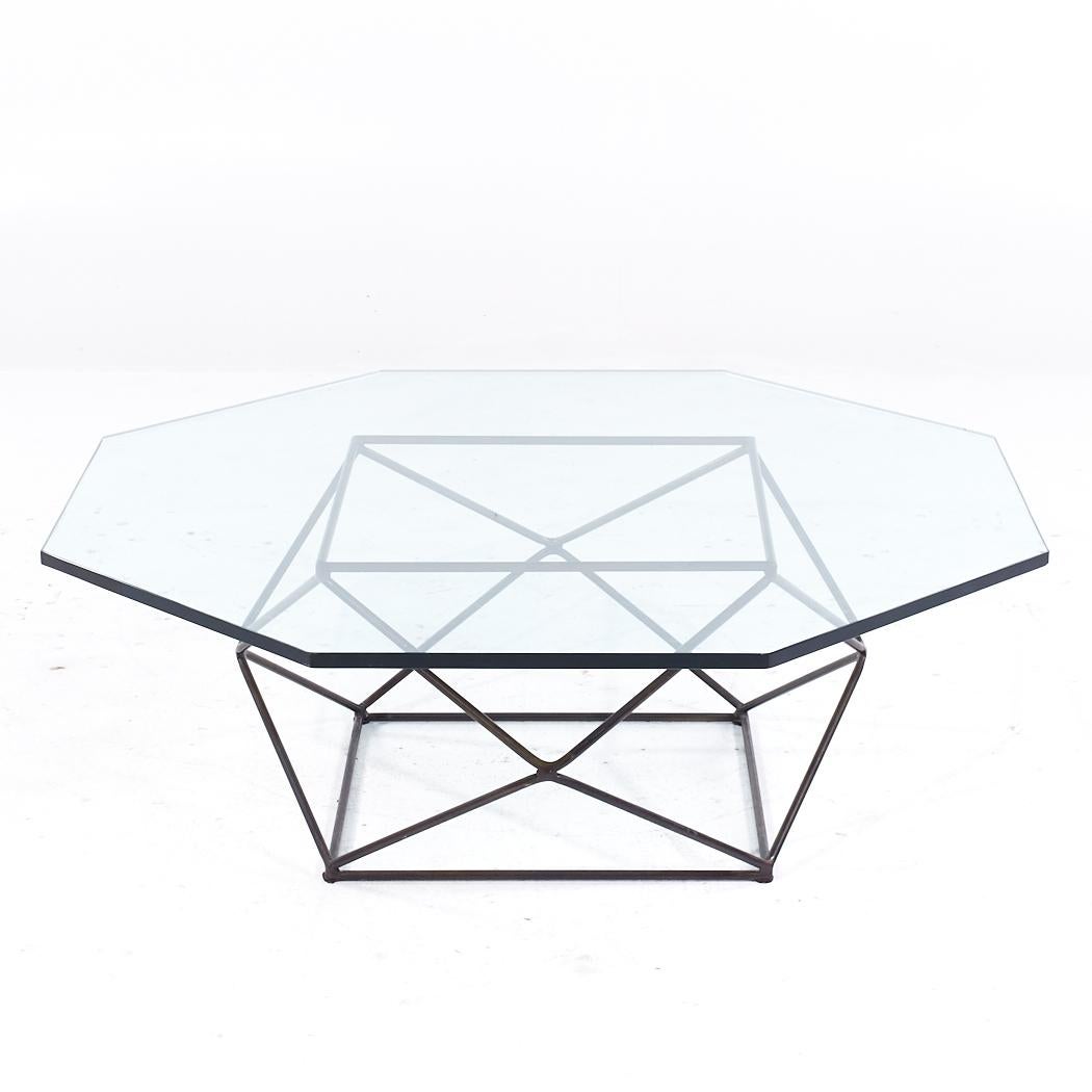 American Milo Baughman for Directional MCM Geometric Bronze and Glass Coffee Table For Sale