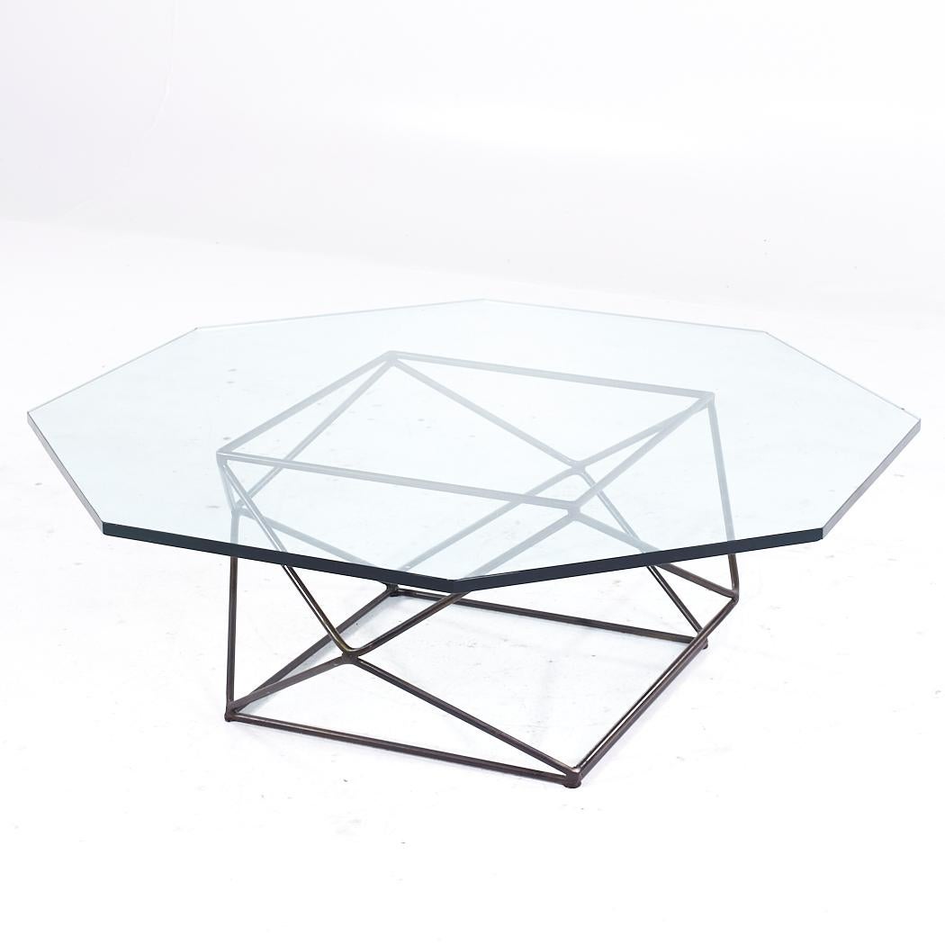 Late 20th Century Milo Baughman for Directional MCM Geometric Bronze and Glass Coffee Table For Sale