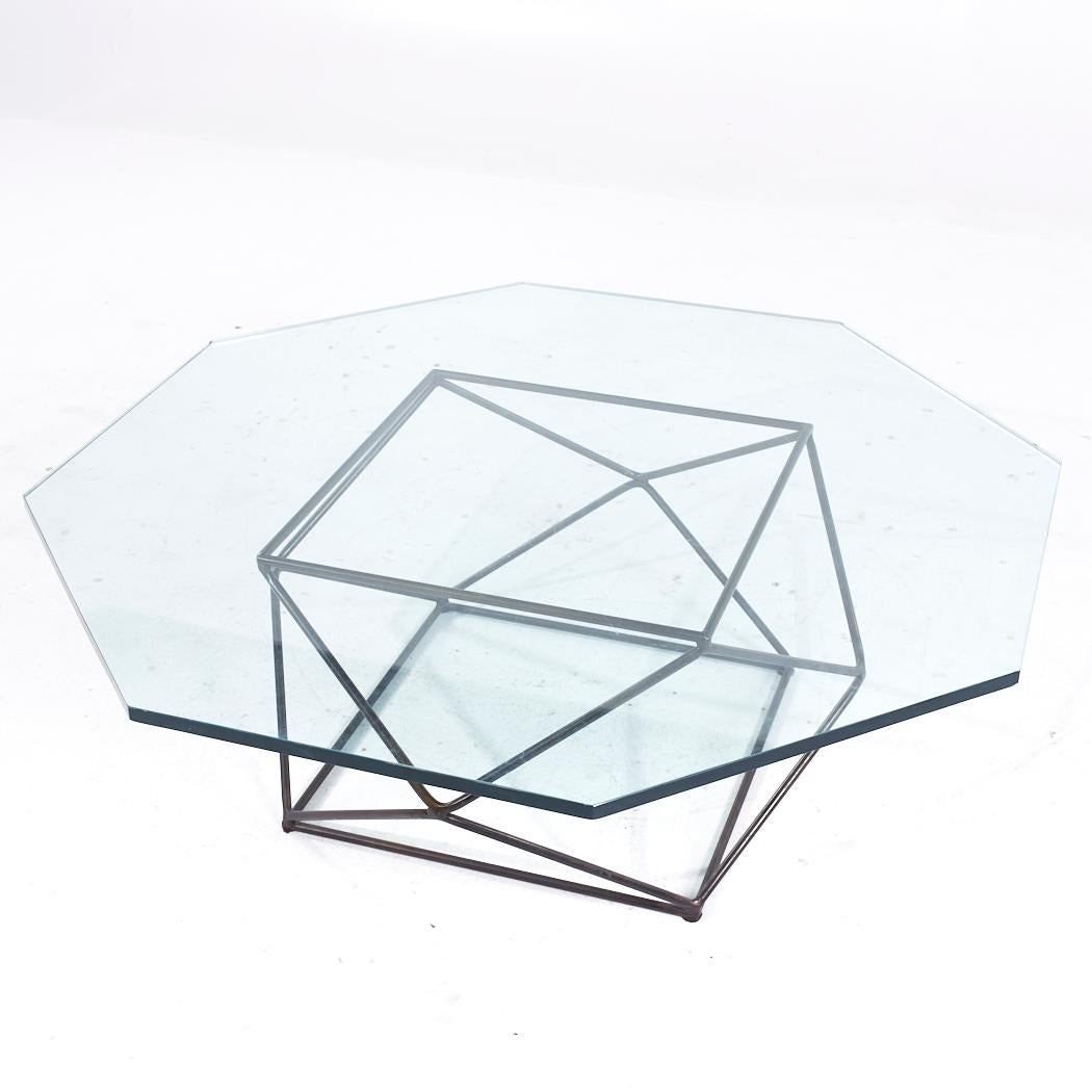 Milo Baughman for Directional MCM Geometric Bronze and Glass Coffee Table For Sale 1