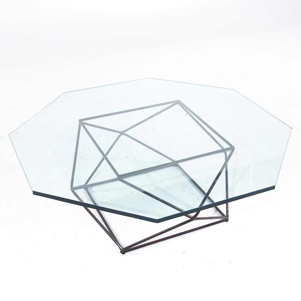 Milo Baughman for Directional MCM Geometric Bronze and Glass Coffee Table For Sale 2