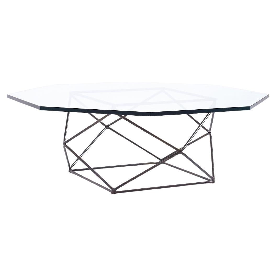 Milo Baughman for Directional MCM Geometric Bronze and Glass Coffee Table For Sale
