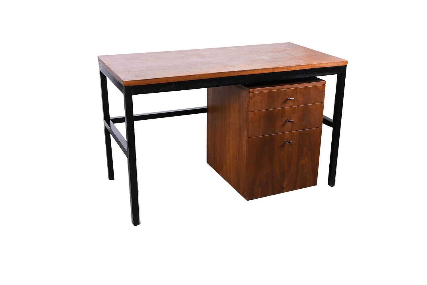 mid century modern desk with file cabinet