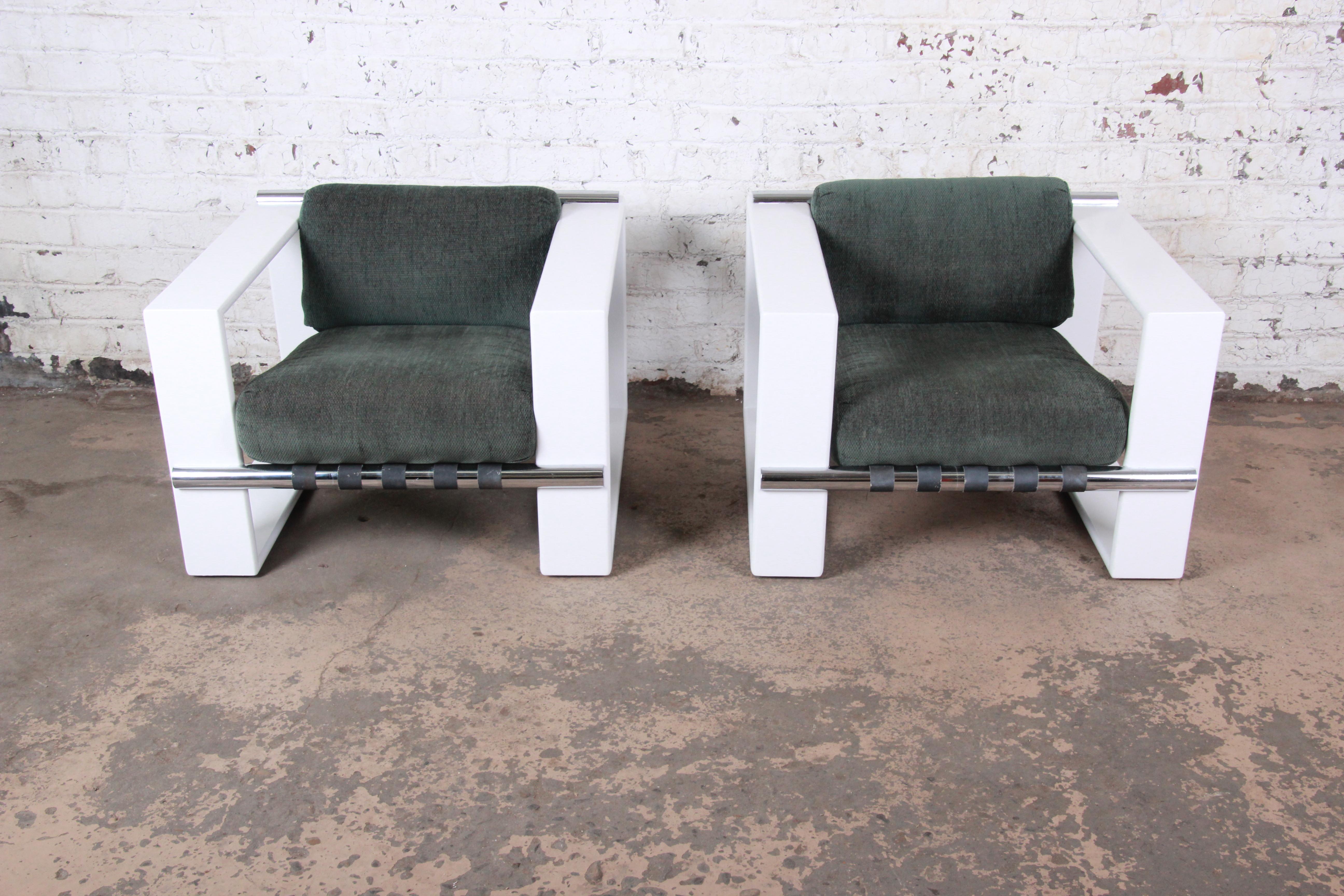 American Jonathan Ginat for Directional Mid-Century Modern Cube Lounge Chairs, Pair