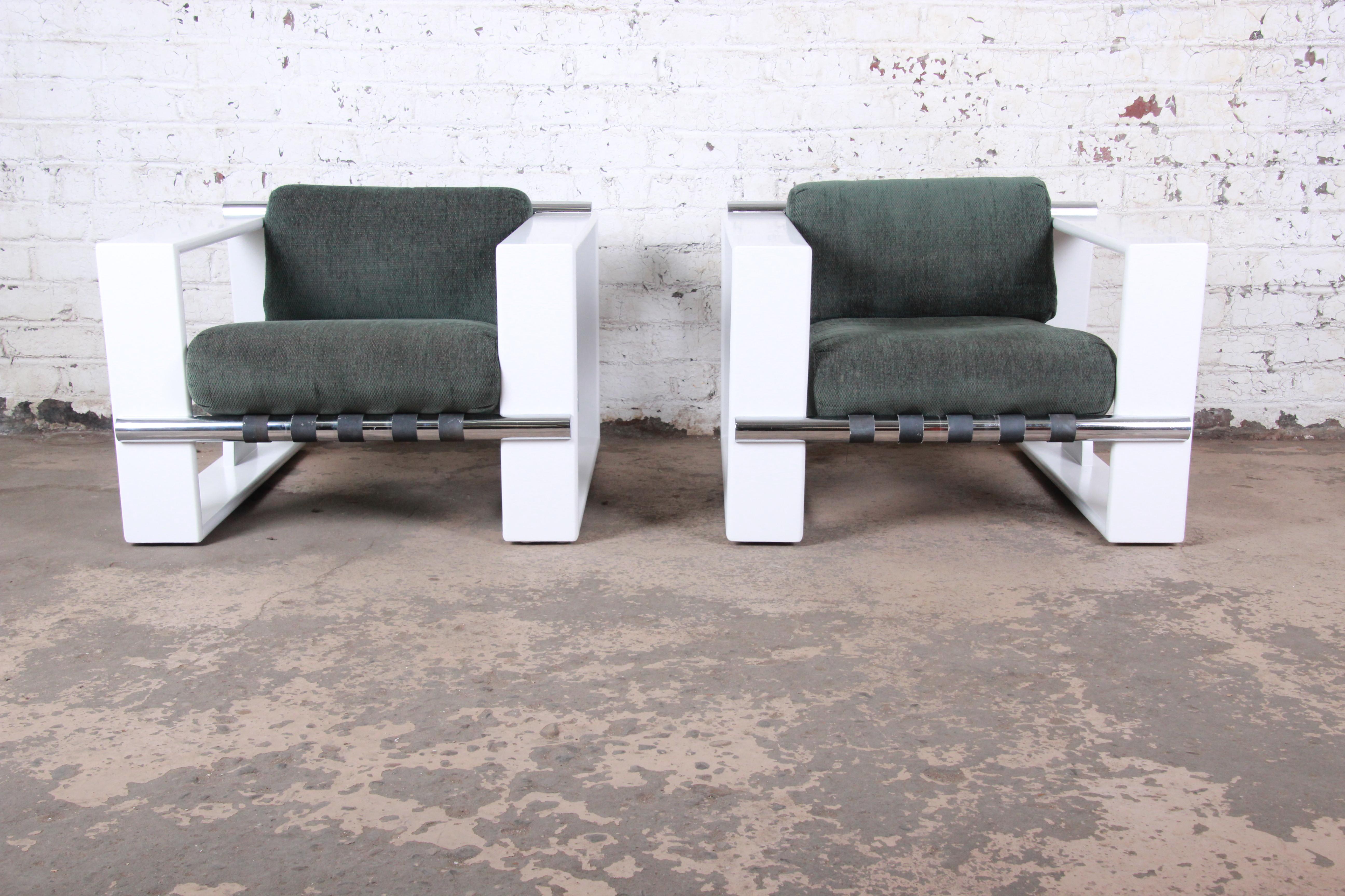 Jonathan Ginat for Directional Mid-Century Modern Cube Lounge Chairs, Pair In Good Condition In South Bend, IN