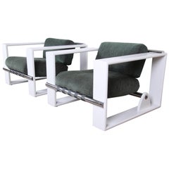 Jonathan Ginat for Directional Mid-Century Modern Cube Lounge Chairs, Pair