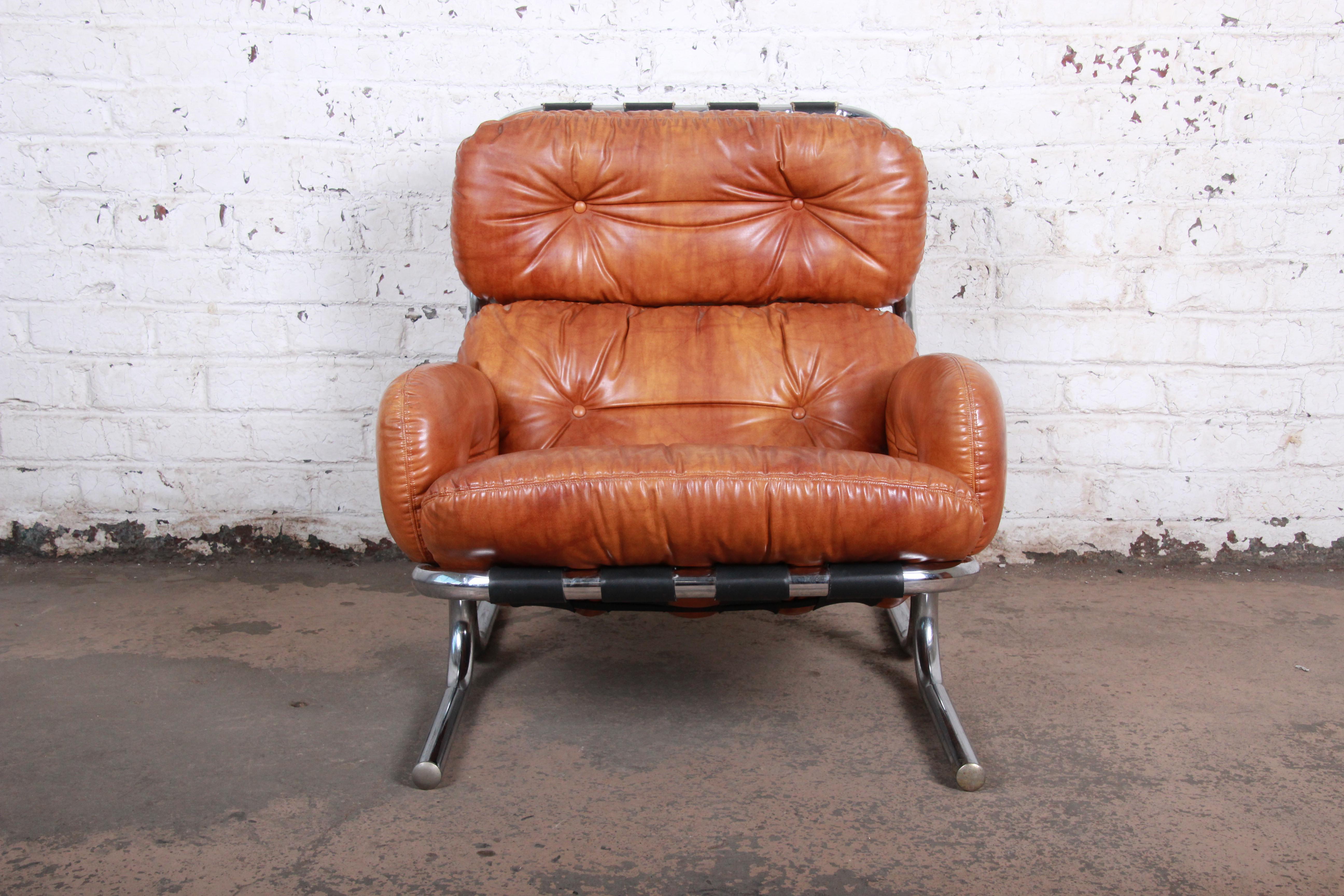 Late 20th Century Directional Mid-Century Modern Lounge Chair and Ottoman, circa 1979