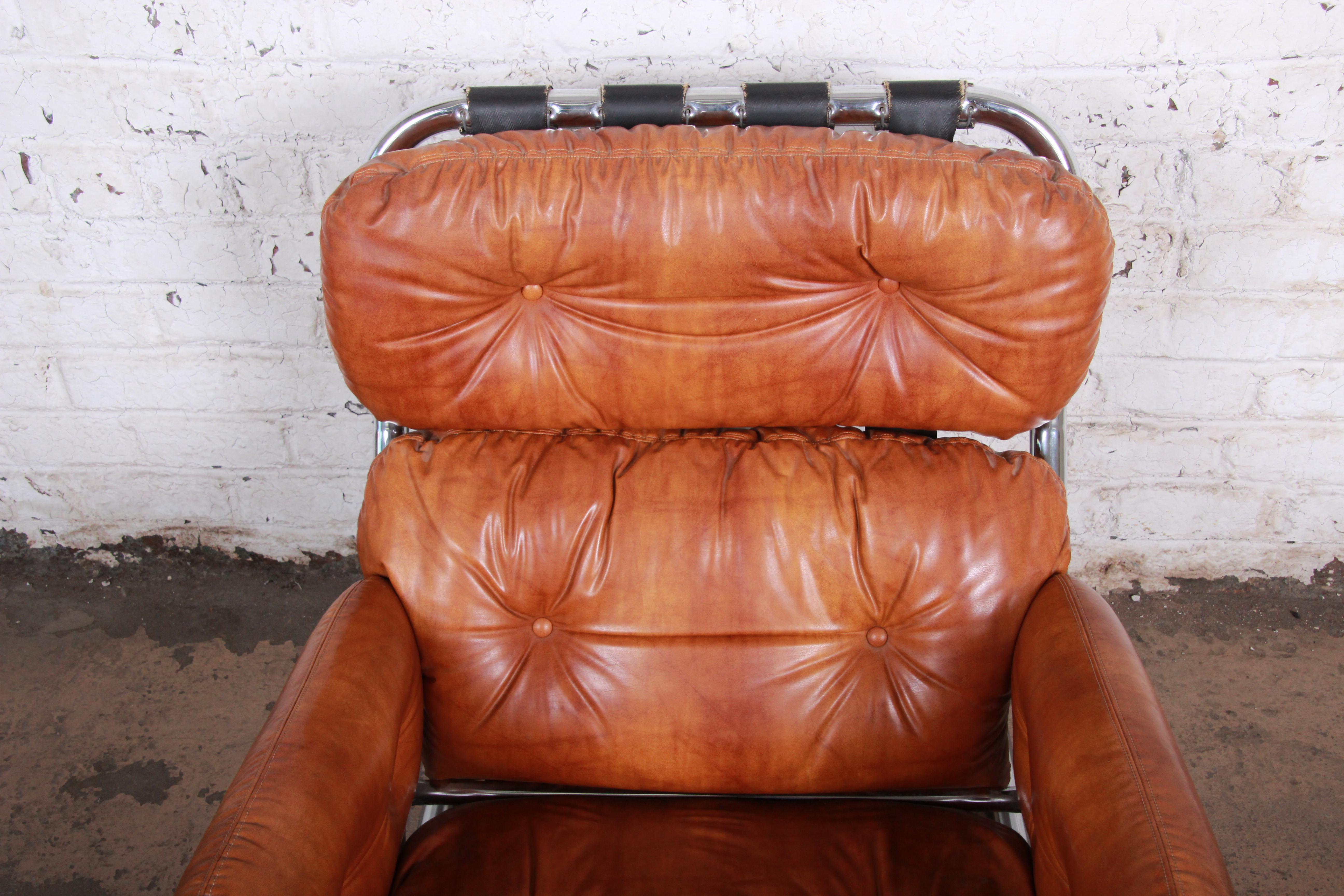 Upholstery Directional Mid-Century Modern Lounge Chair and Ottoman, circa 1979