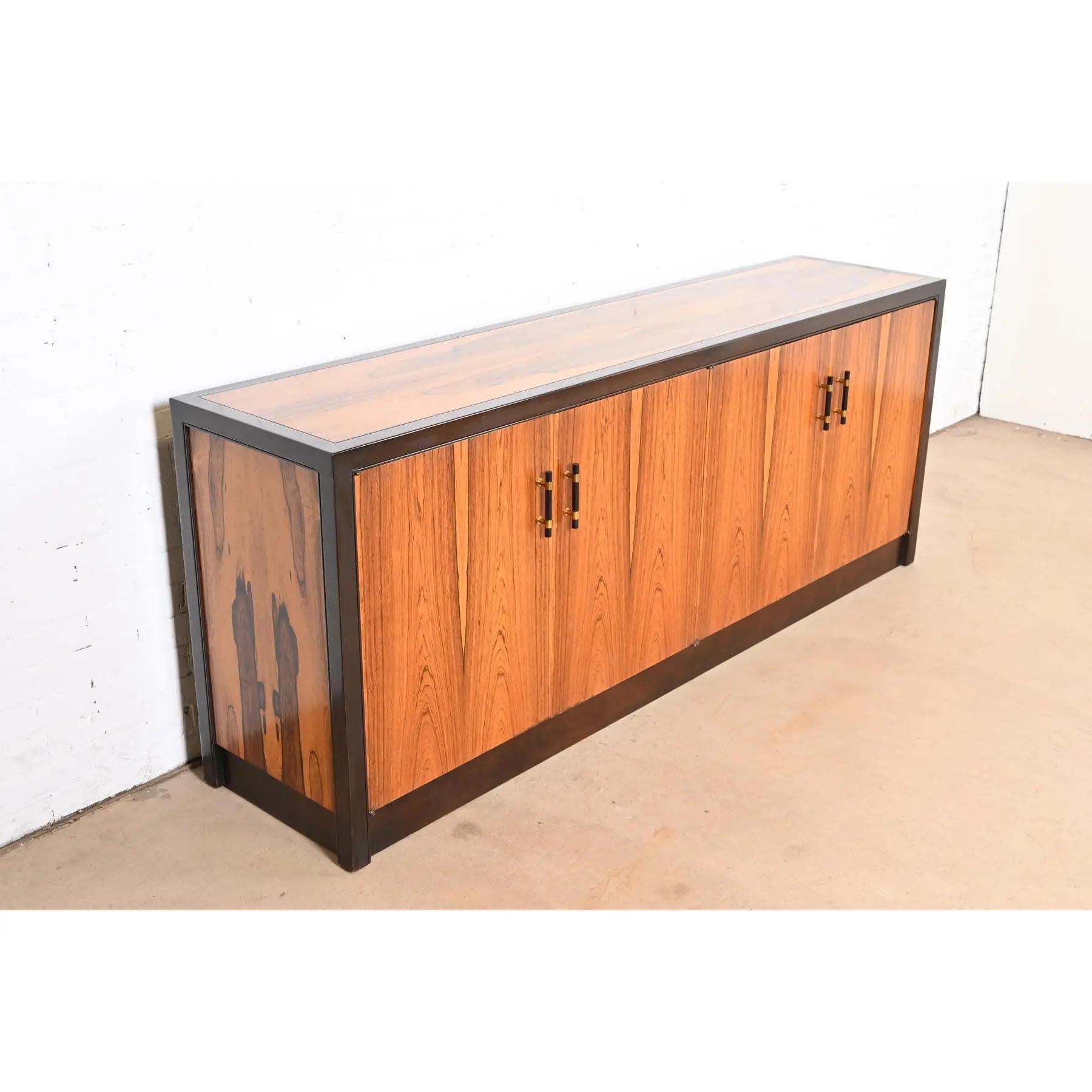 Brass Milo Baughman for Directional Mid-Century Modern Rosewood and Walnut Sideboard