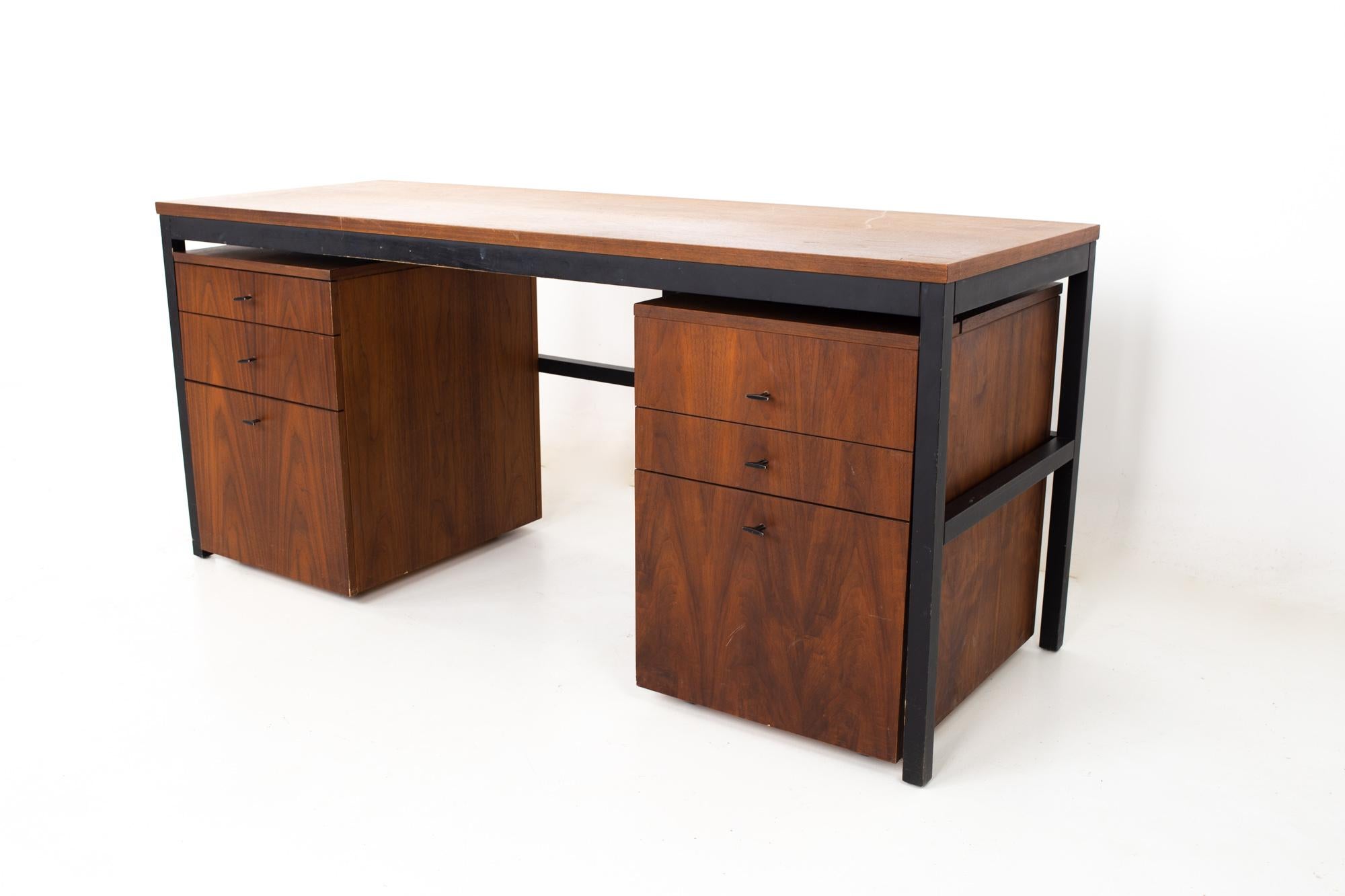 Milo Baughman for Directional mid century Parsons writing desk with modular file cabinets
Desk measures: 66 wide x 24 deep x 29.25 inches high

All pieces of furniture can be had in what we call restored vintage condition. That means the piece is
