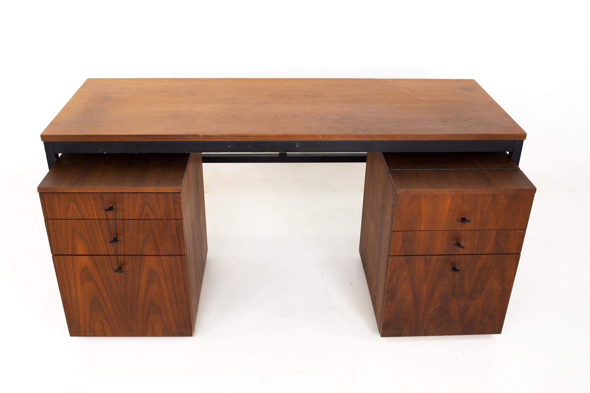 American Milo Baughman for Directional Mid Century Parsons Writing Desk with Modular File