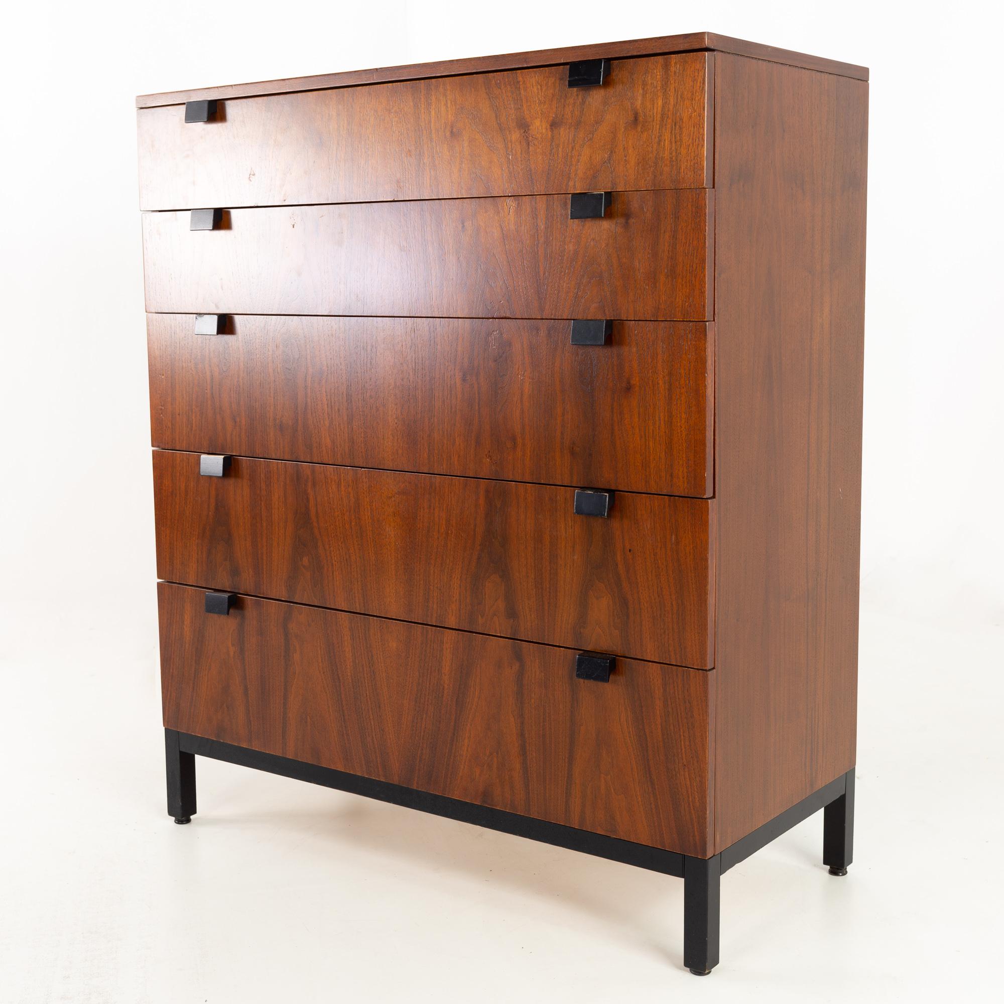Milo Baughman for Directional mid century walnut 5 drawer highboy dresser 
Dresser measures: 40 wide x 18 deep x 46.75 inches high

All pieces of furniture can be had in what we call restored vintage condition. That means the piece is restored