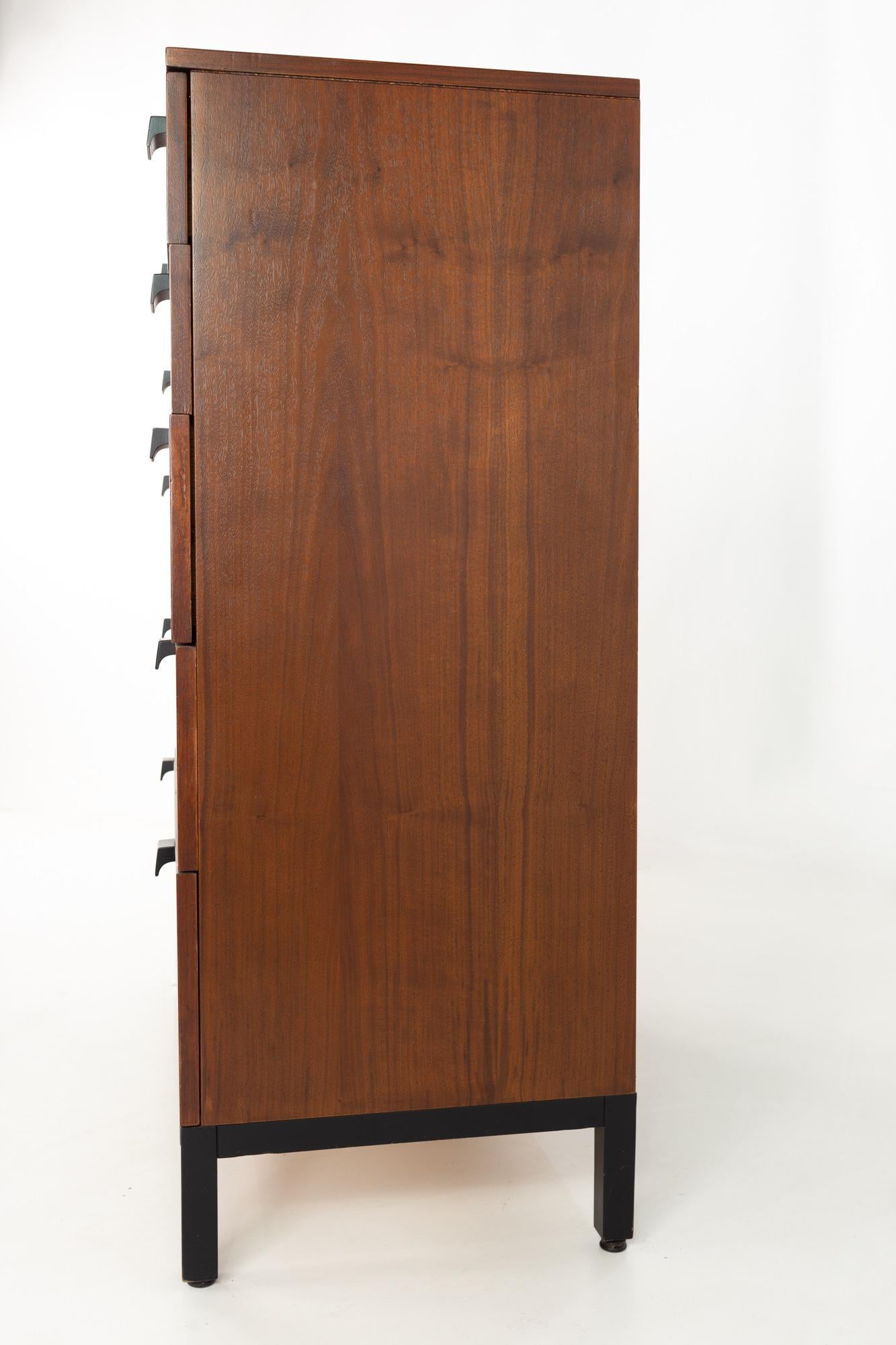 Metal Milo Baughman for Directional Mid Century Walnut 5 Drawer Highboy Dresser