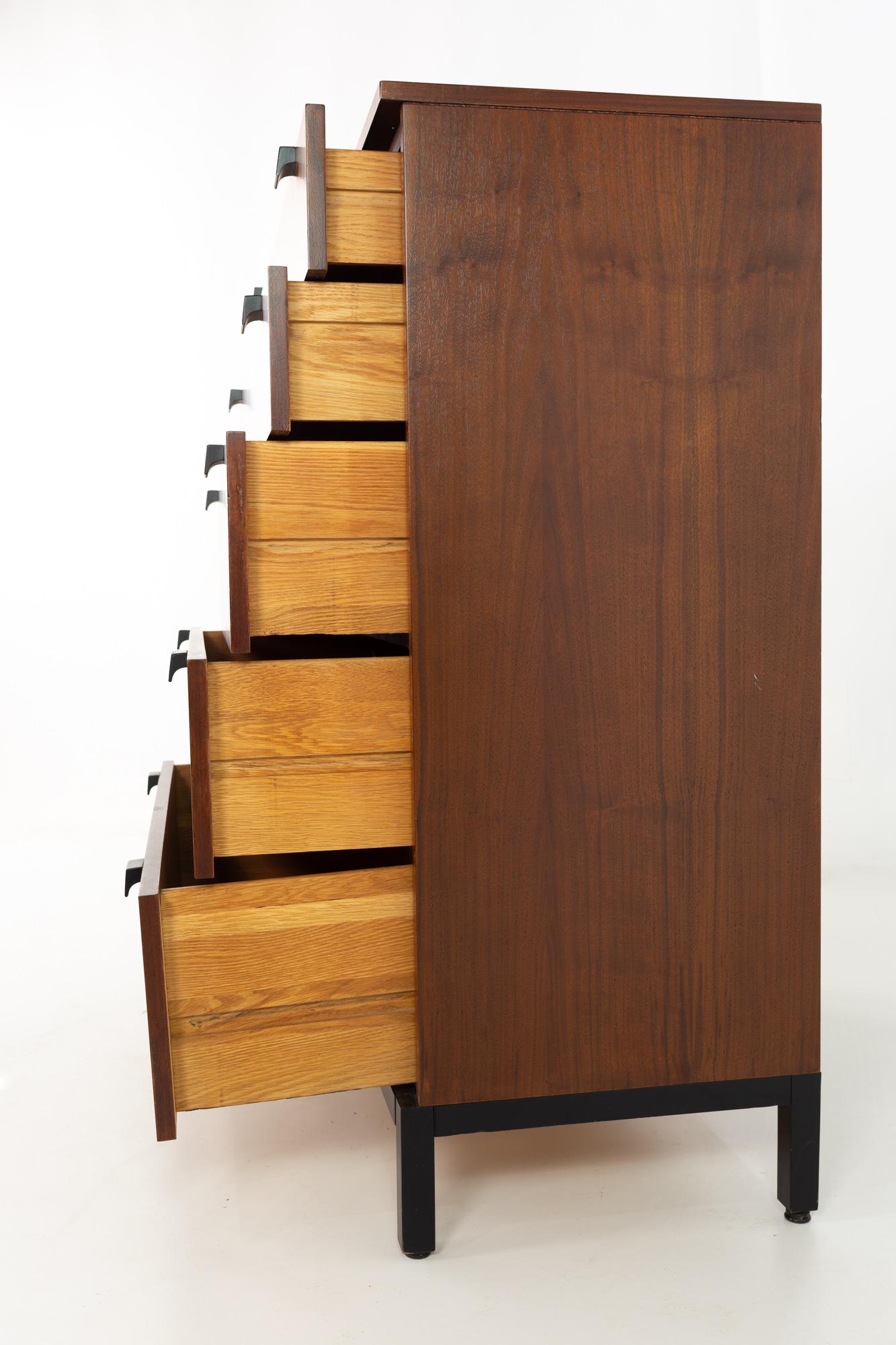 Milo Baughman for Directional Mid Century Walnut 5 Drawer Highboy Dresser 1