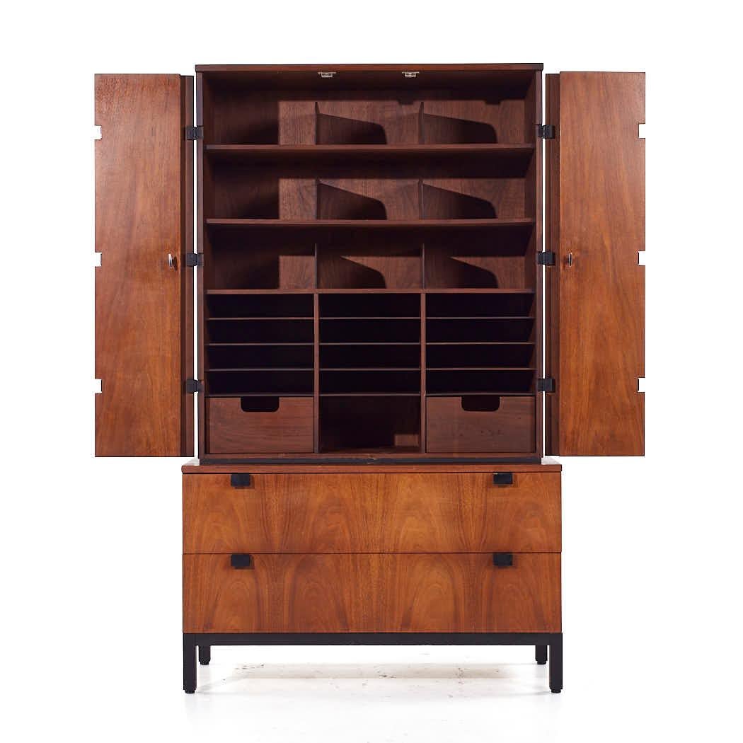 Late 20th Century Milo Baughman for Directional Mid Century Walnut Armoire Wardrobe For Sale