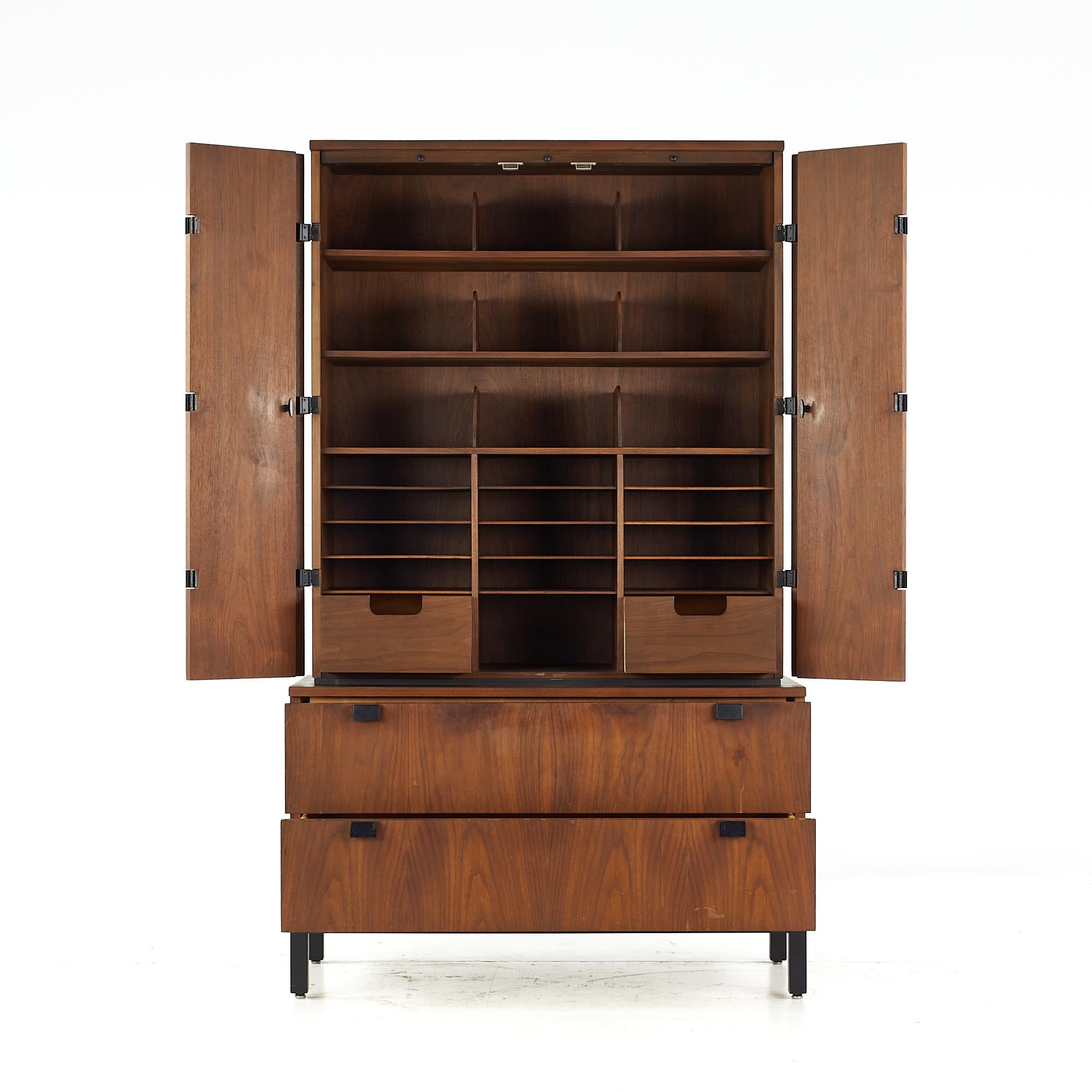 Milo Baughman for Directional Mid Century Walnut Highboy Armoire In Good Condition In Countryside, IL