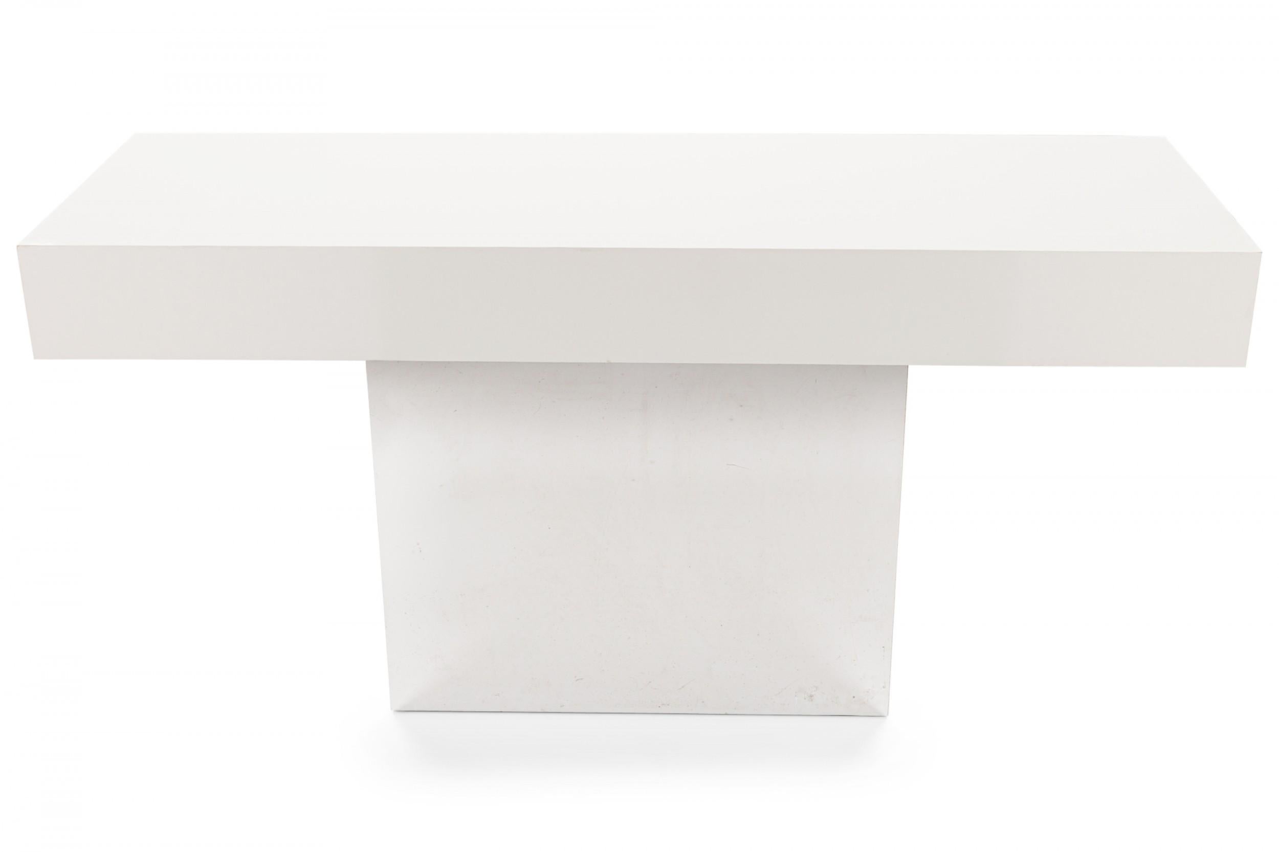 Milo Baughman for Directional Mid-Century White Laminate and Chrome Column Conso In Good Condition For Sale In Queens, NY