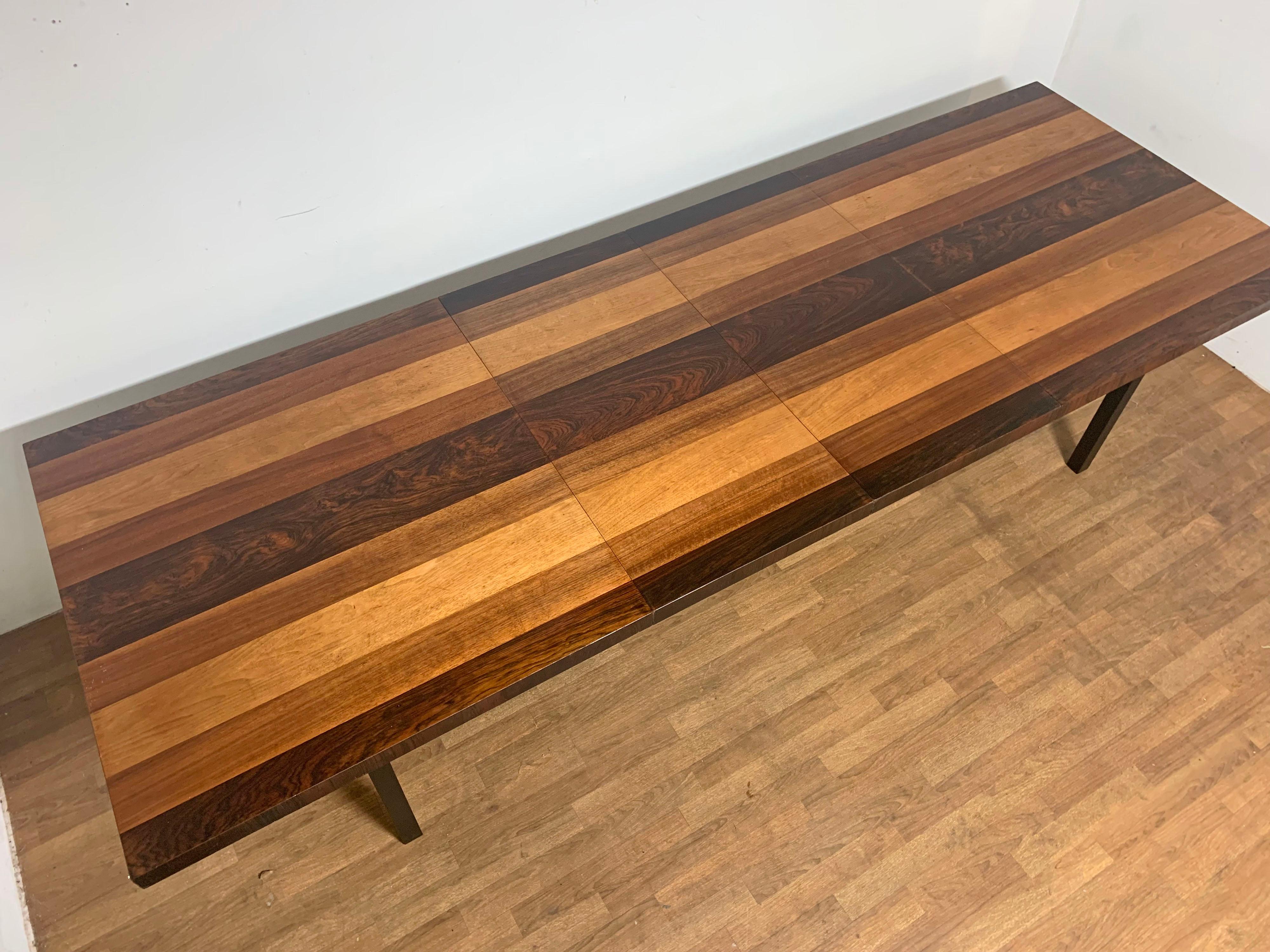 Milo Baughman for Directional Mixed Woods Dining Table with Leaves, circa 1960s In Good Condition In Peabody, MA