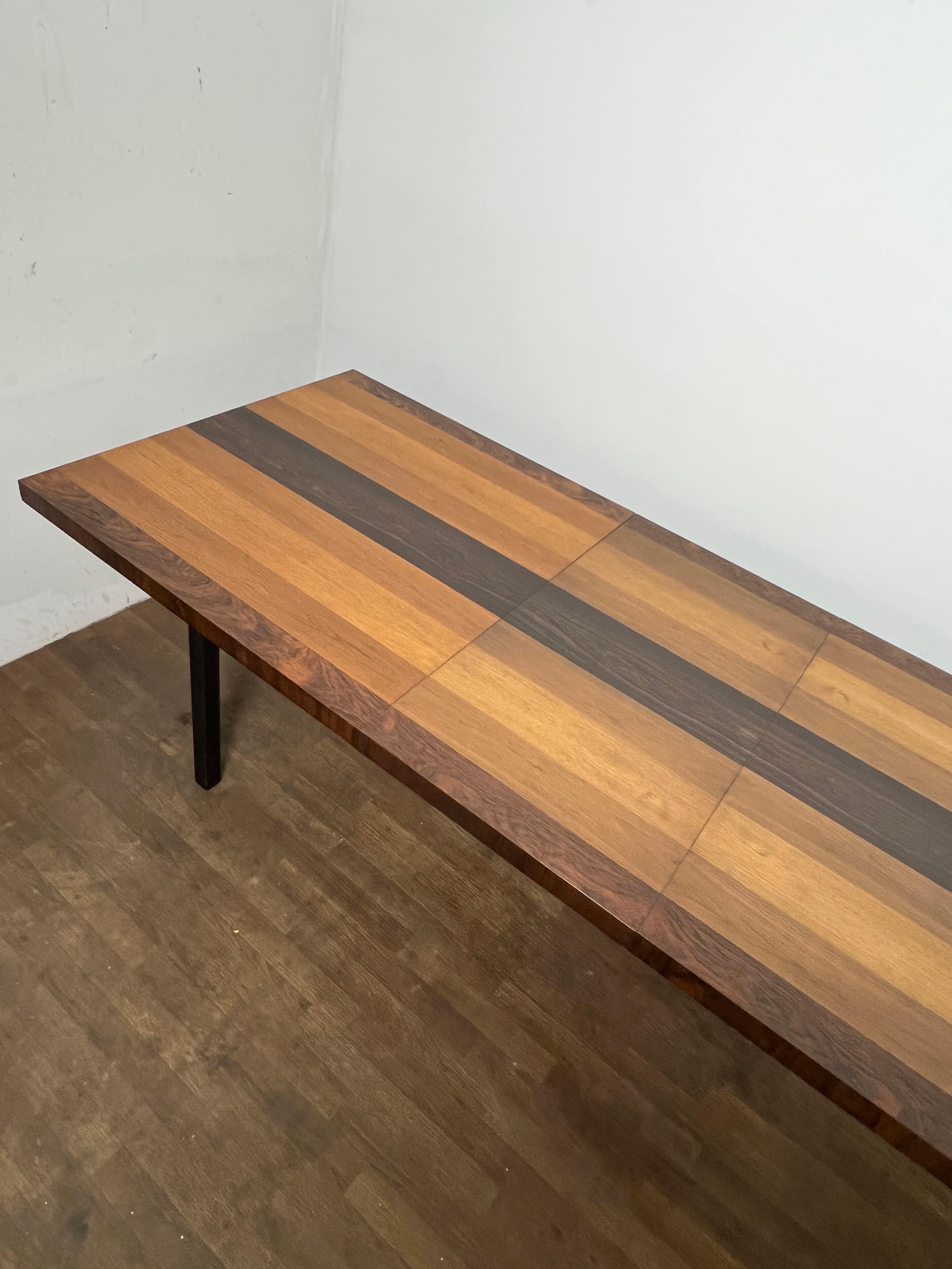 Milo Baughman for Directional Mixed Woods Dining Table with Two Leaves C. 1960s 5