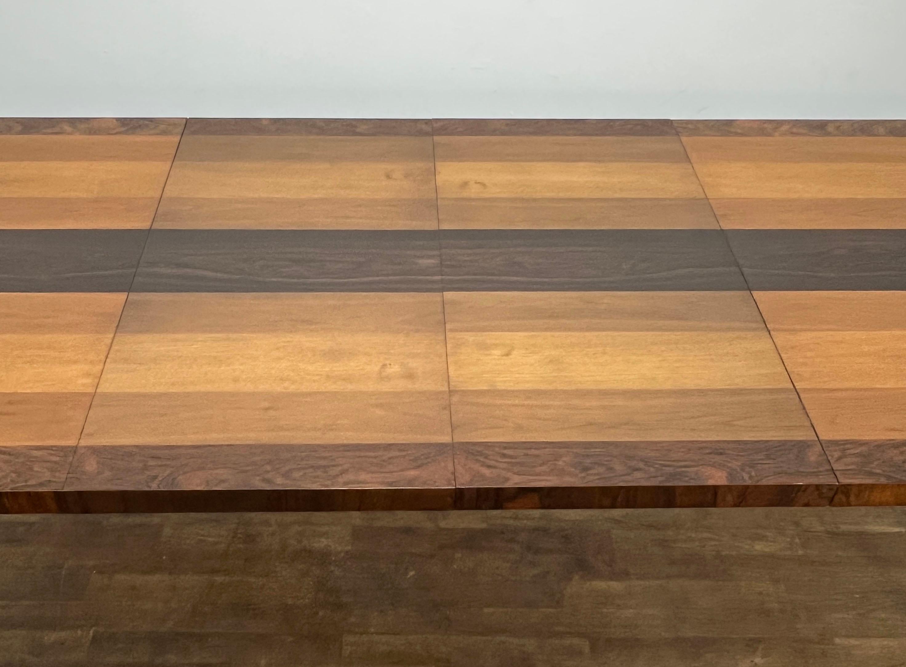 Milo Baughman for Directional Mixed Woods Dining Table with Two Leaves C. 1960s 6