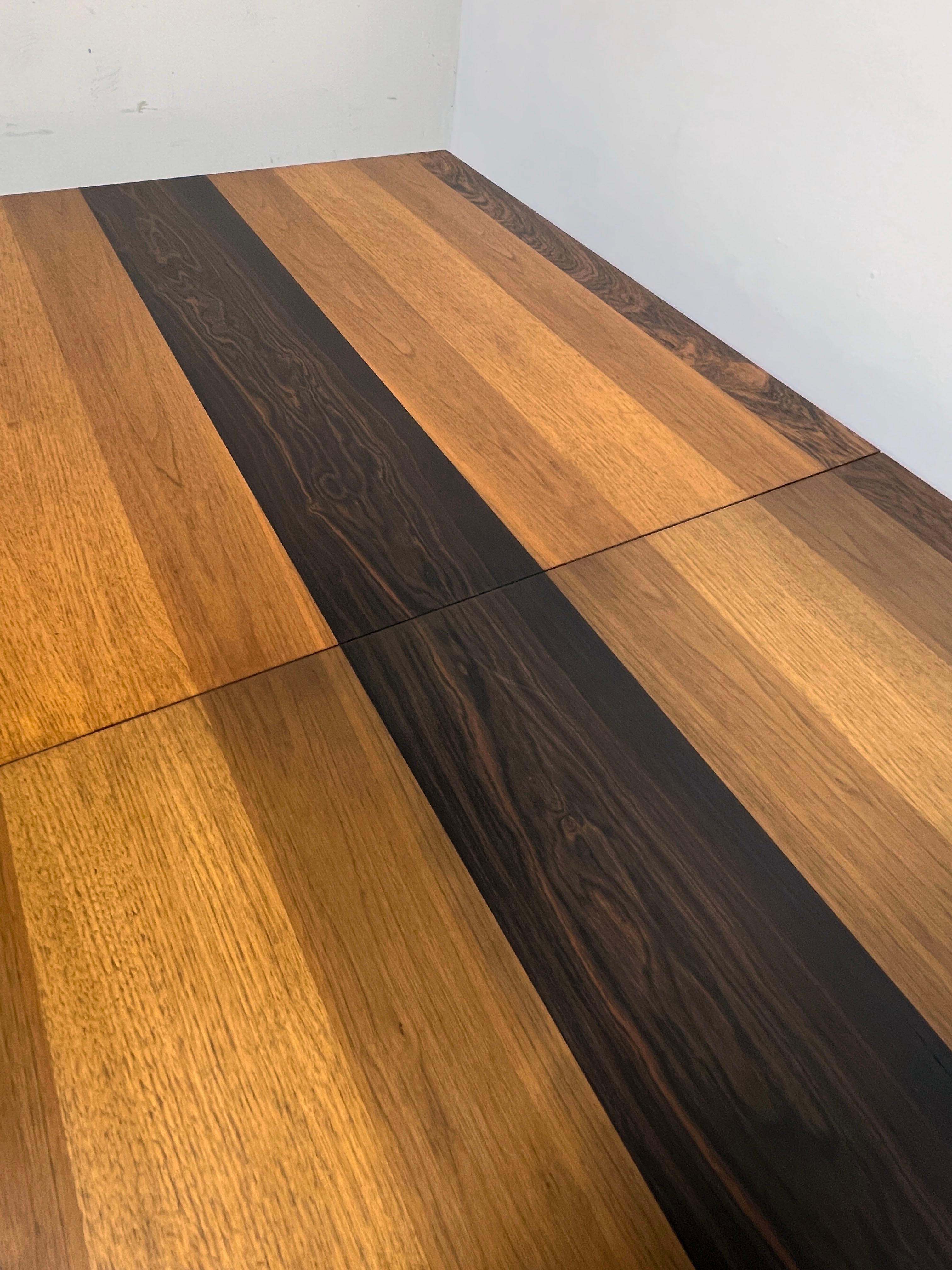 Milo Baughman for Directional Mixed Woods Dining Table with Two Leaves C. 1960s 7