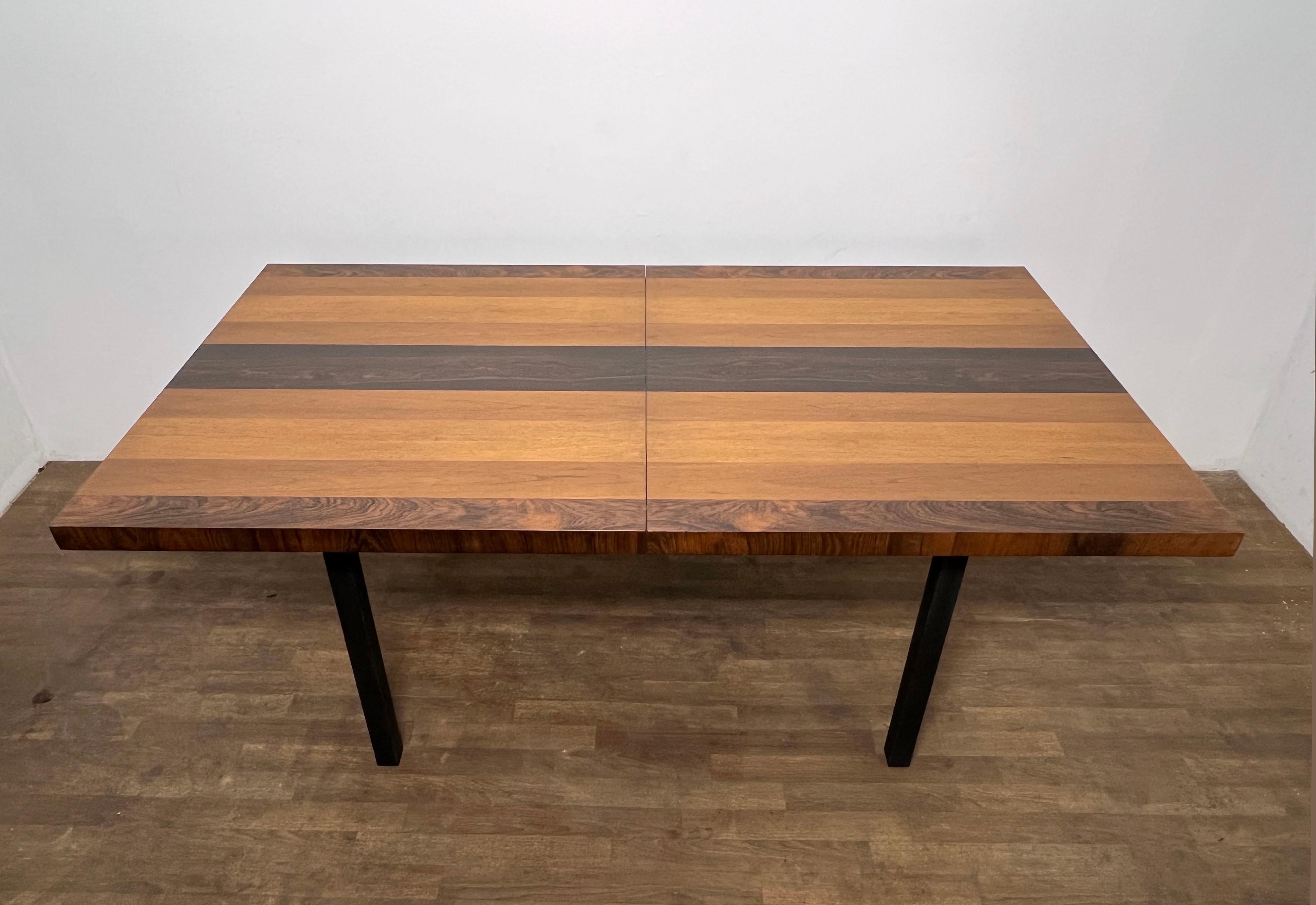 Mixed woods dining table by Milo Baughman for Directional's 