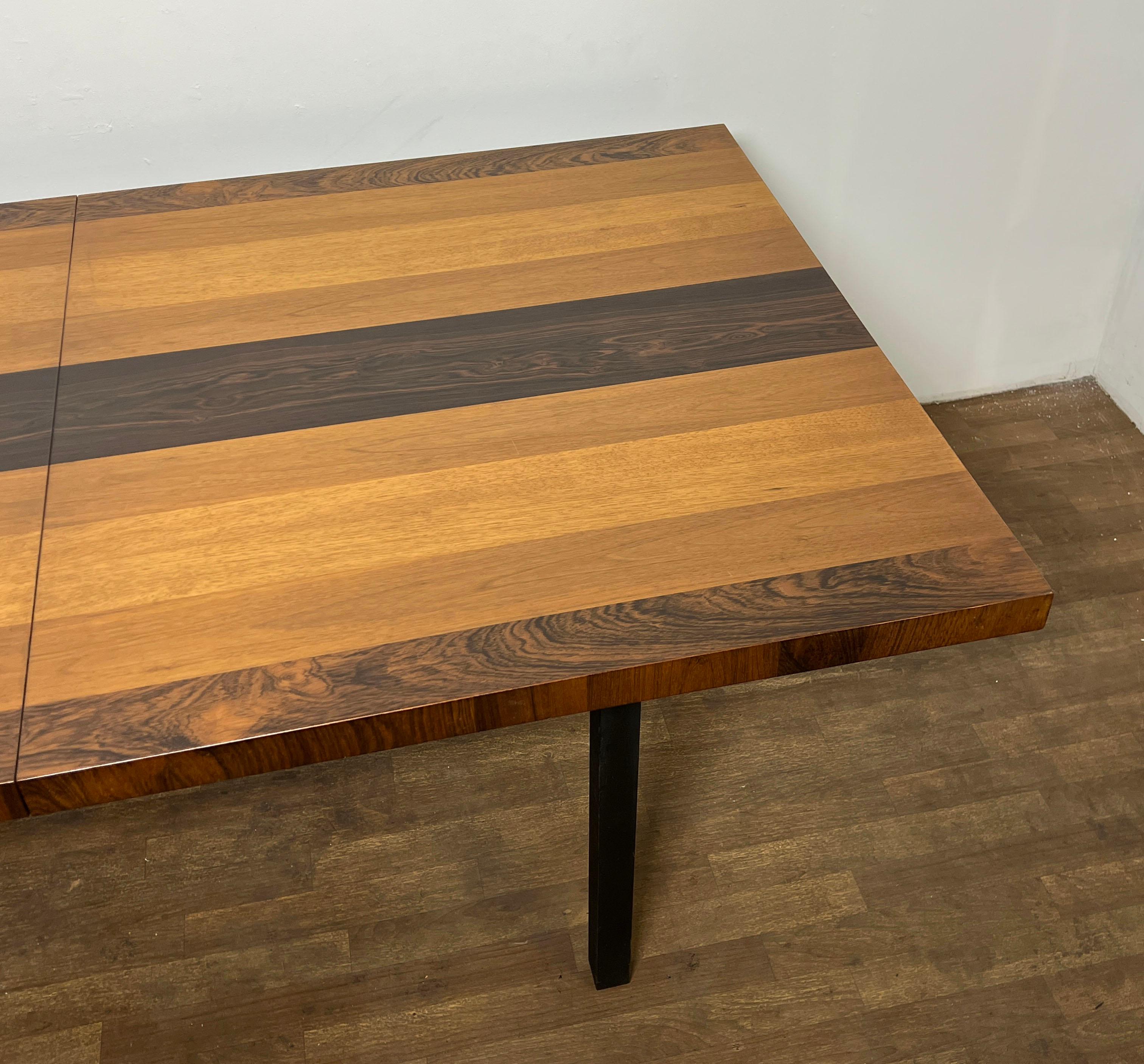 Mid-Century Modern Milo Baughman for Directional Mixed Woods Dining Table with Two Leaves C. 1960s