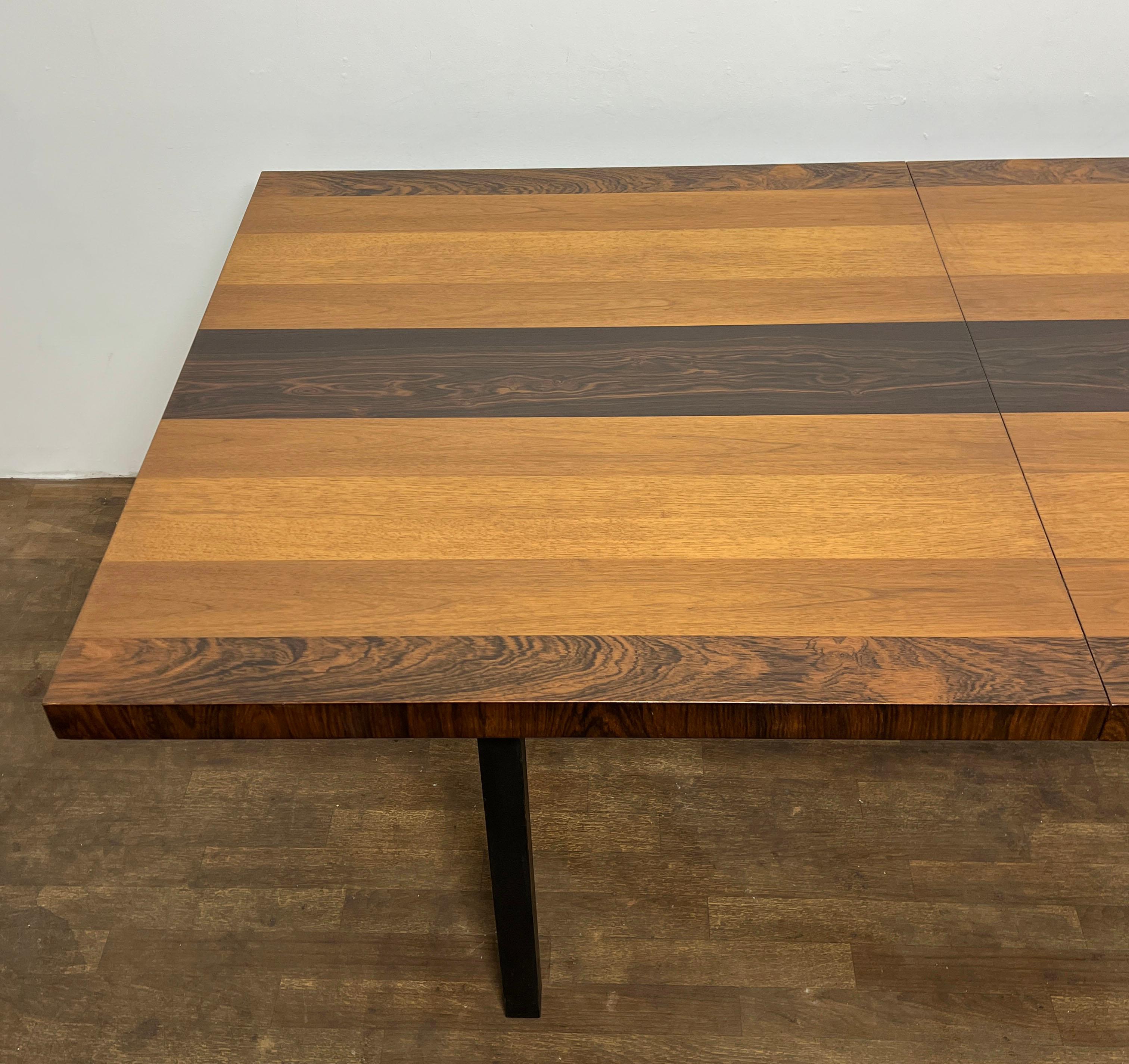 American Milo Baughman for Directional Mixed Woods Dining Table with Two Leaves C. 1960s