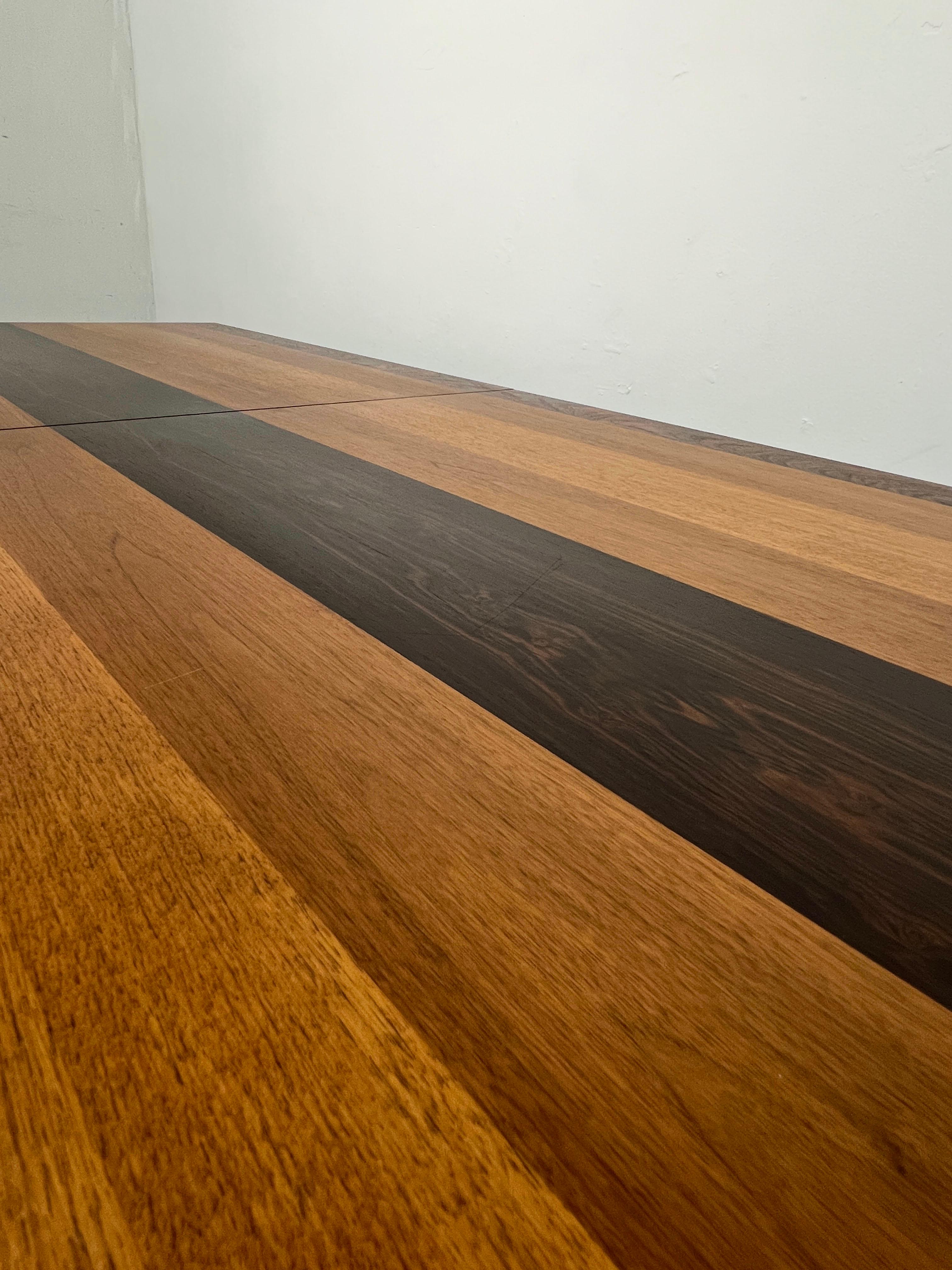 Milo Baughman for Directional Mixed Woods Dining Table with Two Leaves C. 1960s 1