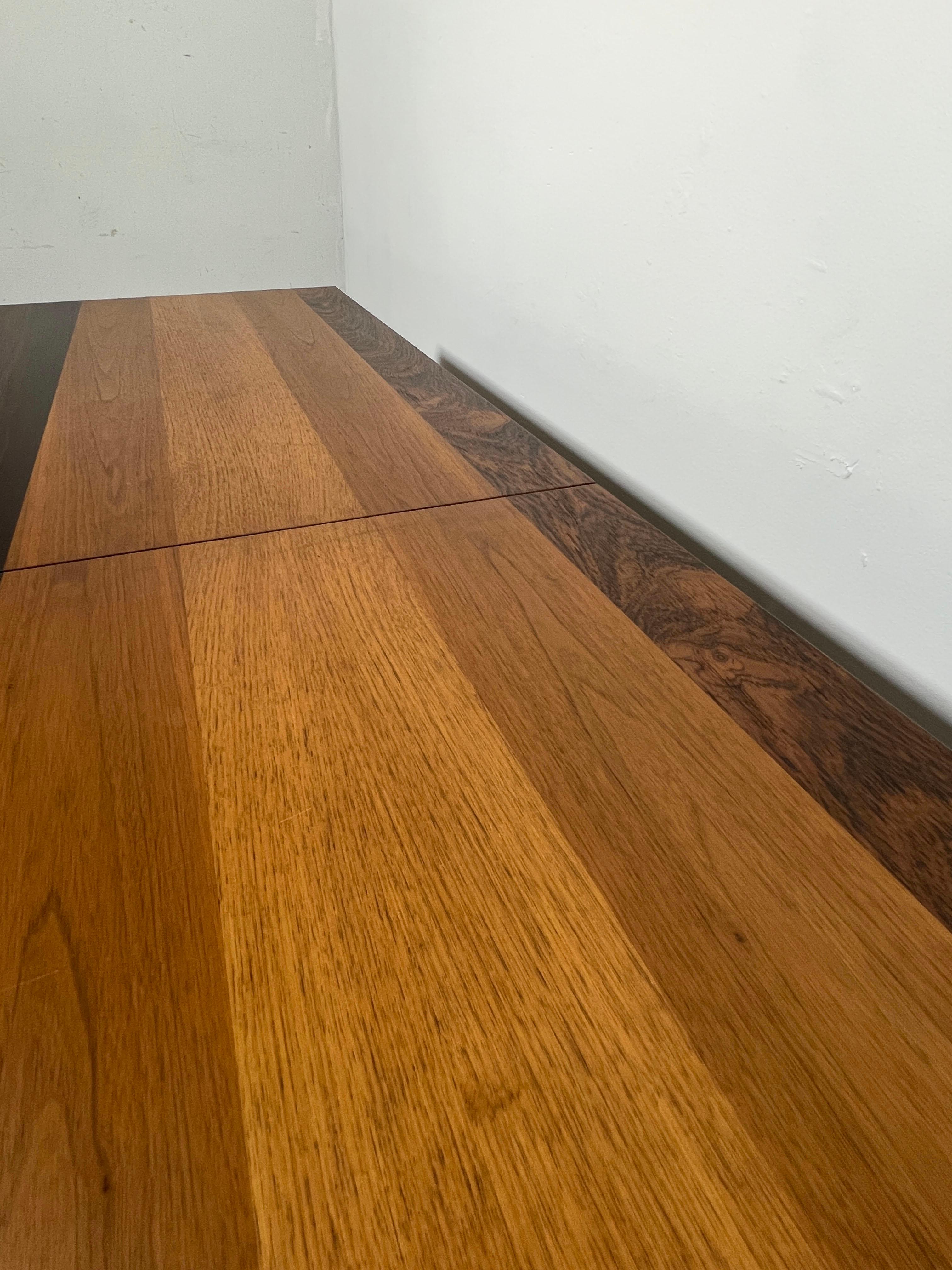Milo Baughman for Directional Mixed Woods Dining Table with Two Leaves C. 1960s 2