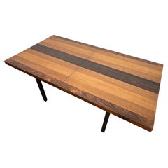 Milo Baughman for Directional Mixed Woods Dining Table with Two Leaves C. 1960s