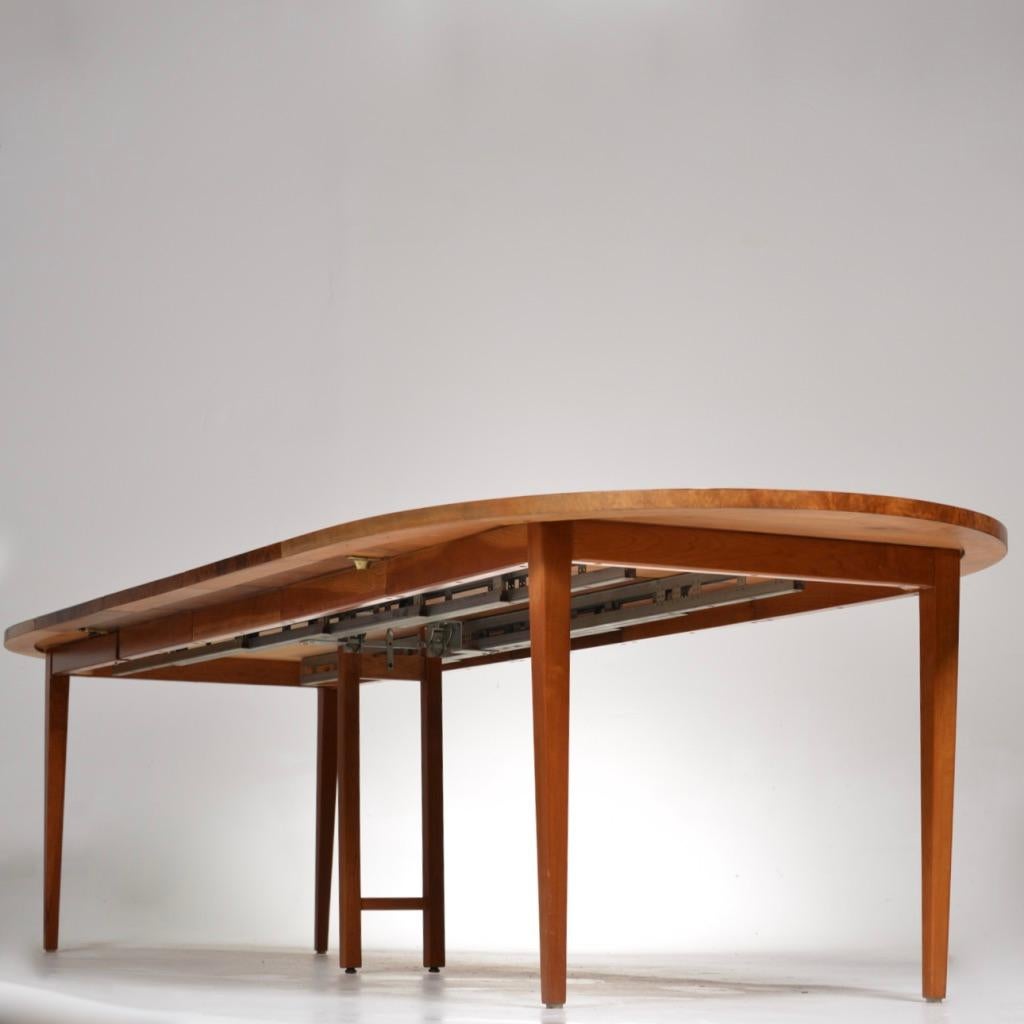 Mid-Century Modern Milo Baughman for Directional Oval Burl Wood Dining Table with Three Leaves