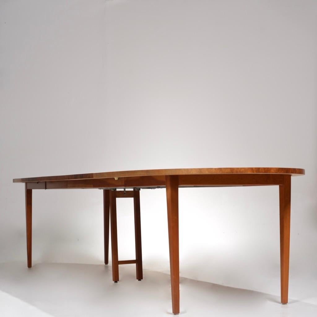 American Milo Baughman for Directional Oval Burl Wood Dining Table with Three Leaves