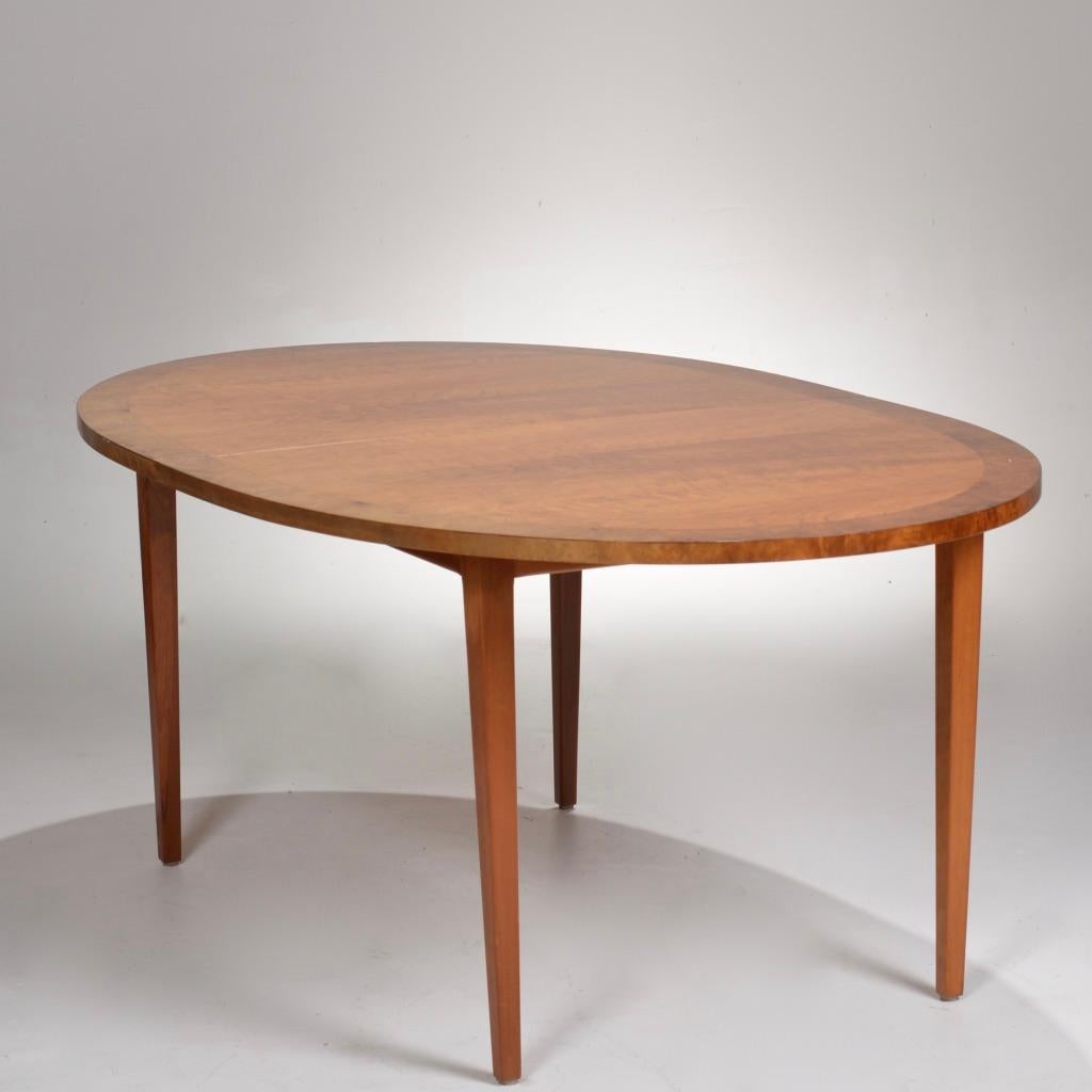 Late 20th Century Milo Baughman for Directional Oval Burl Wood Dining Table with Three Leaves