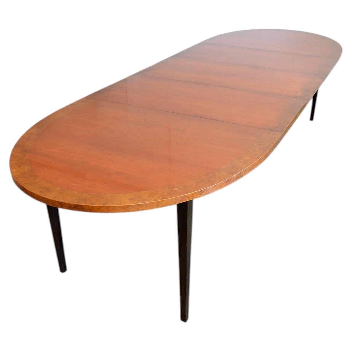 Milo Baughman for Directional Oval Burl Wood Dining Table with Three Leaves