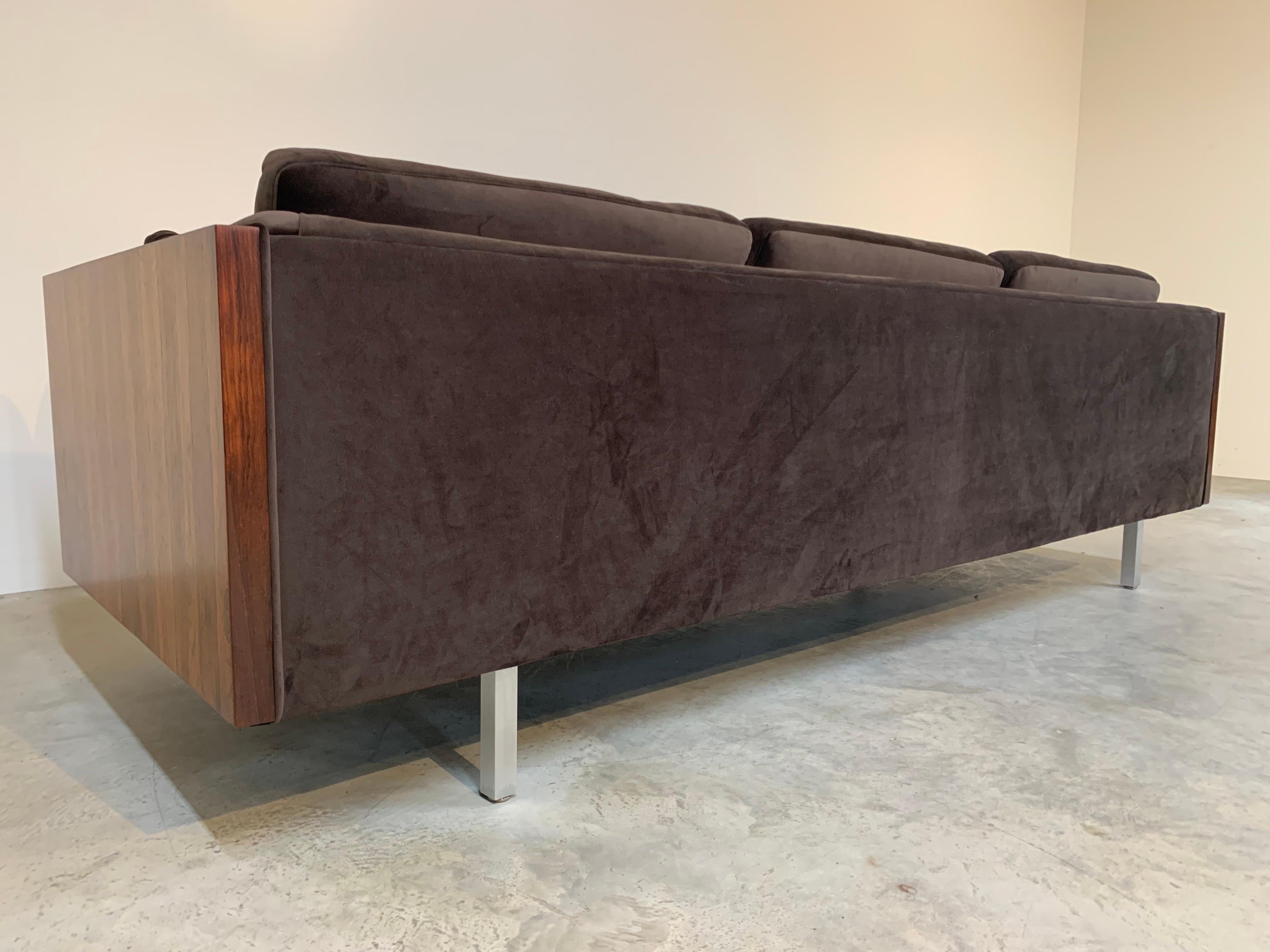 Velvet Milo Baughman for Directional Rosewood Panel Case Sofa