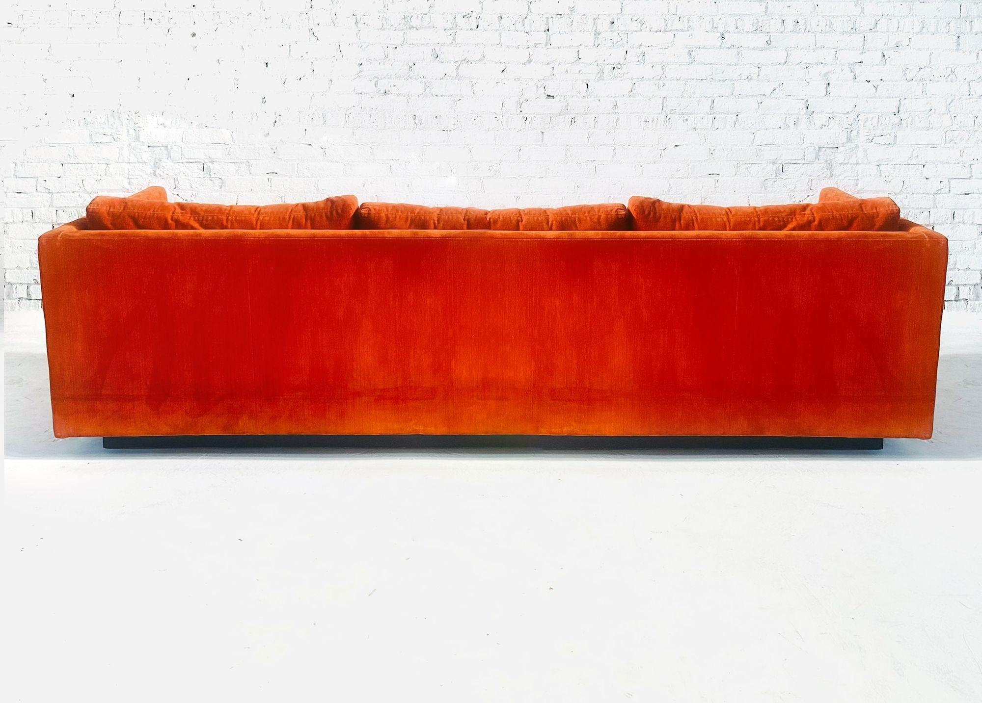 Milo Baughman for Directional Tuxedo Sofa in Orange Velvet, 1960 In Good Condition For Sale In Chicago, IL