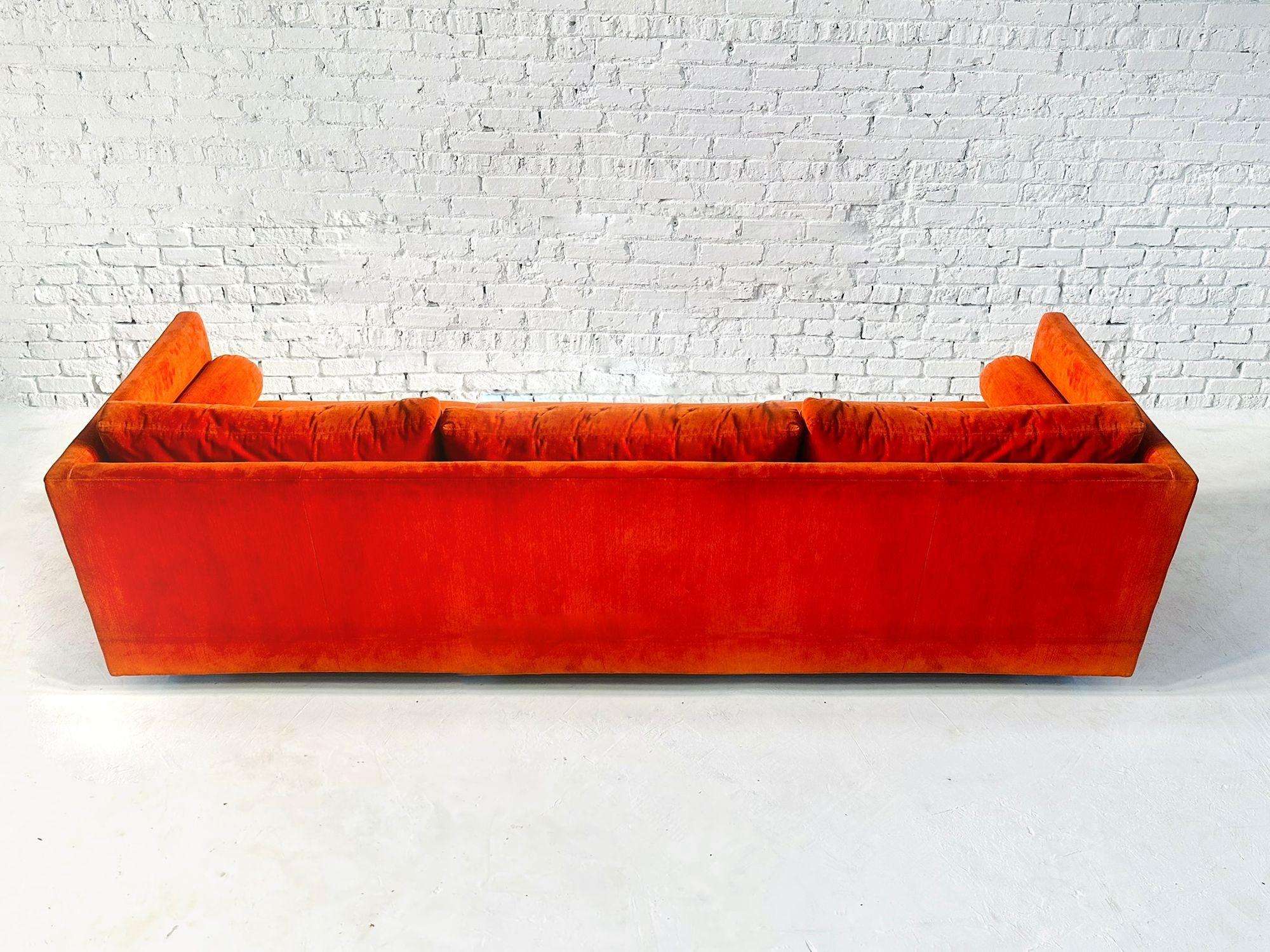 Mid-20th Century Milo Baughman for Directional Tuxedo Sofa in Orange Velvet, 1960 For Sale