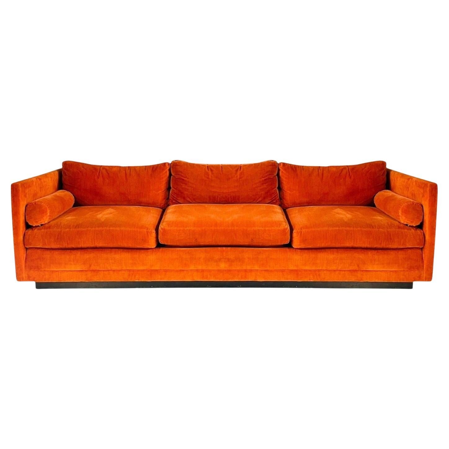 Milo Baughman for Directional Tuxedo Sofa in Orange Velvet, 1960