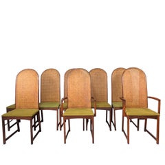 Milo Baughman for Directional Walnut and Cane Back Dining Chairs - Set of 8