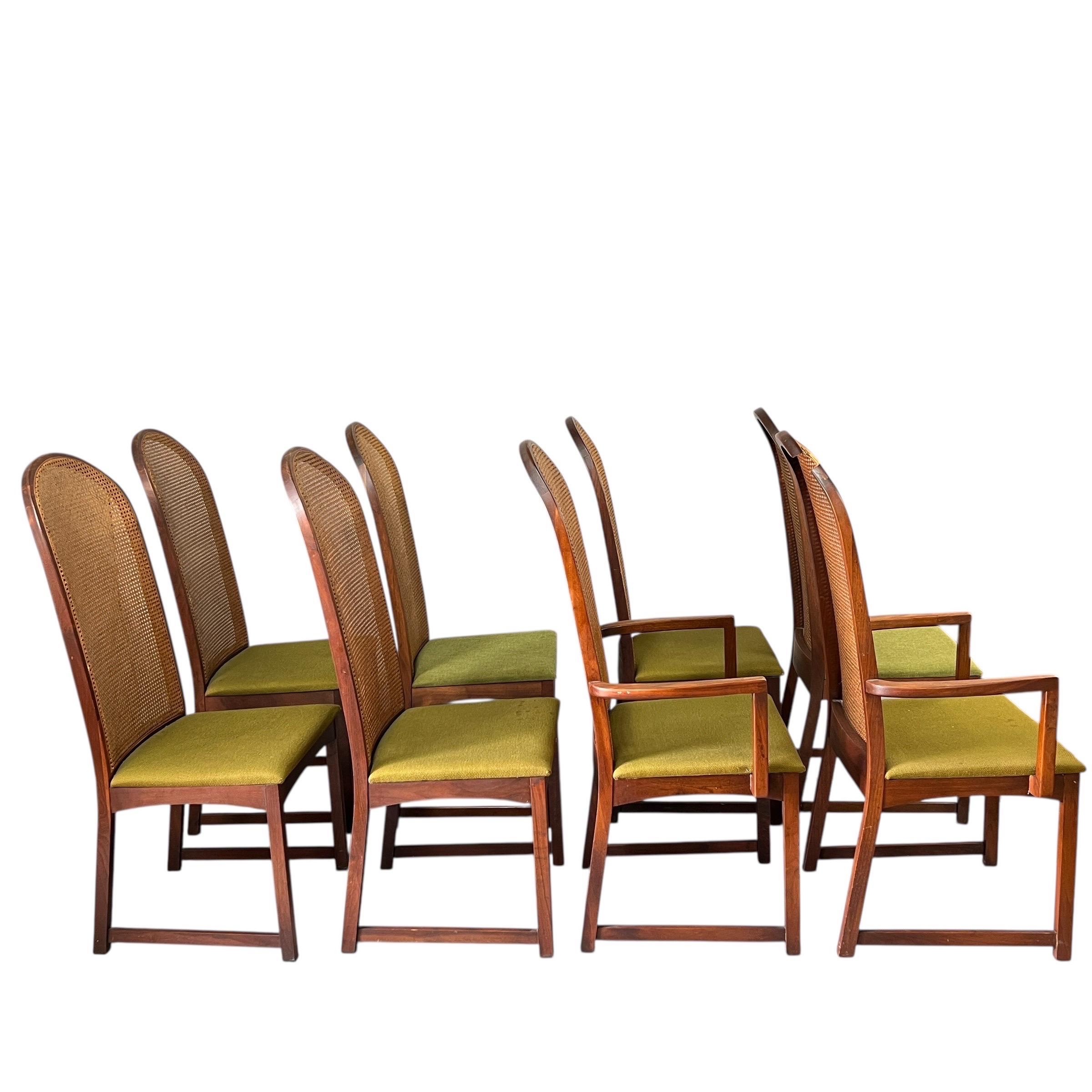 Mid-Century Modern Milo Baughman for Directional Walnut and Cane Back Dining Chairs - Set of 8 For Sale