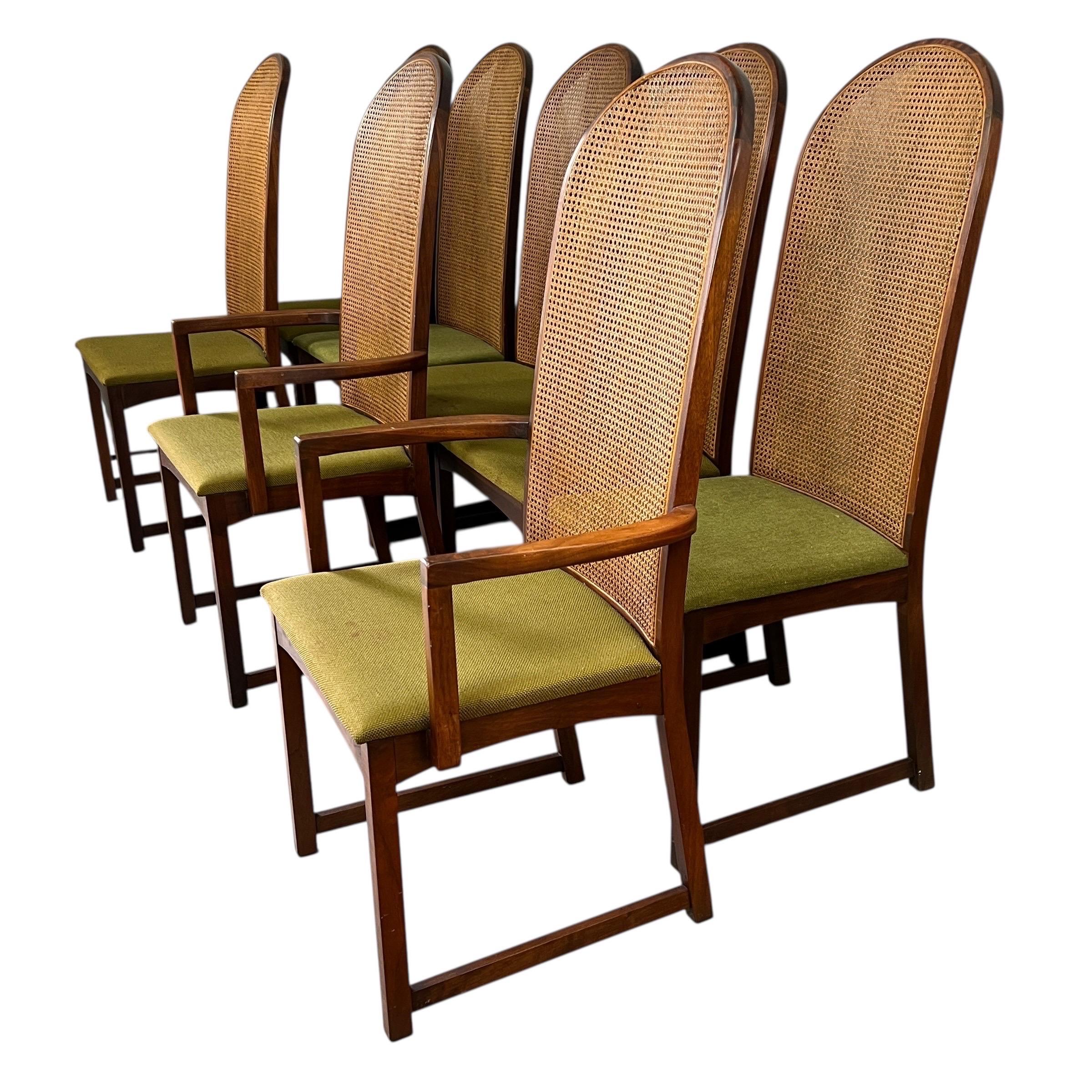 Other Milo Baughman for Directional Walnut and Cane Back Dining Chairs - Set of 8 For Sale