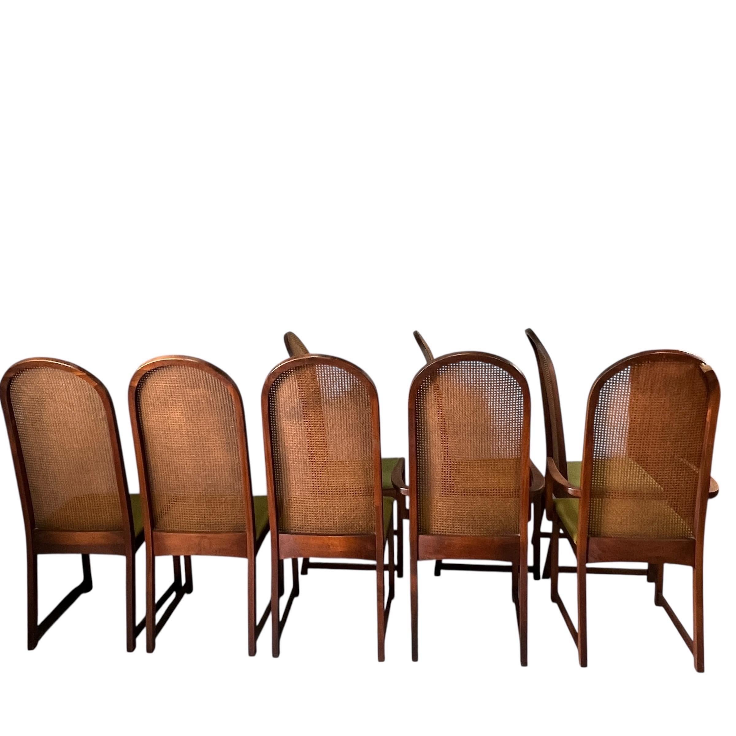 Milo Baughman for Directional Walnut and Cane Back Dining Chairs - Set of 8 In Good Condition For Sale In Esperance, NY