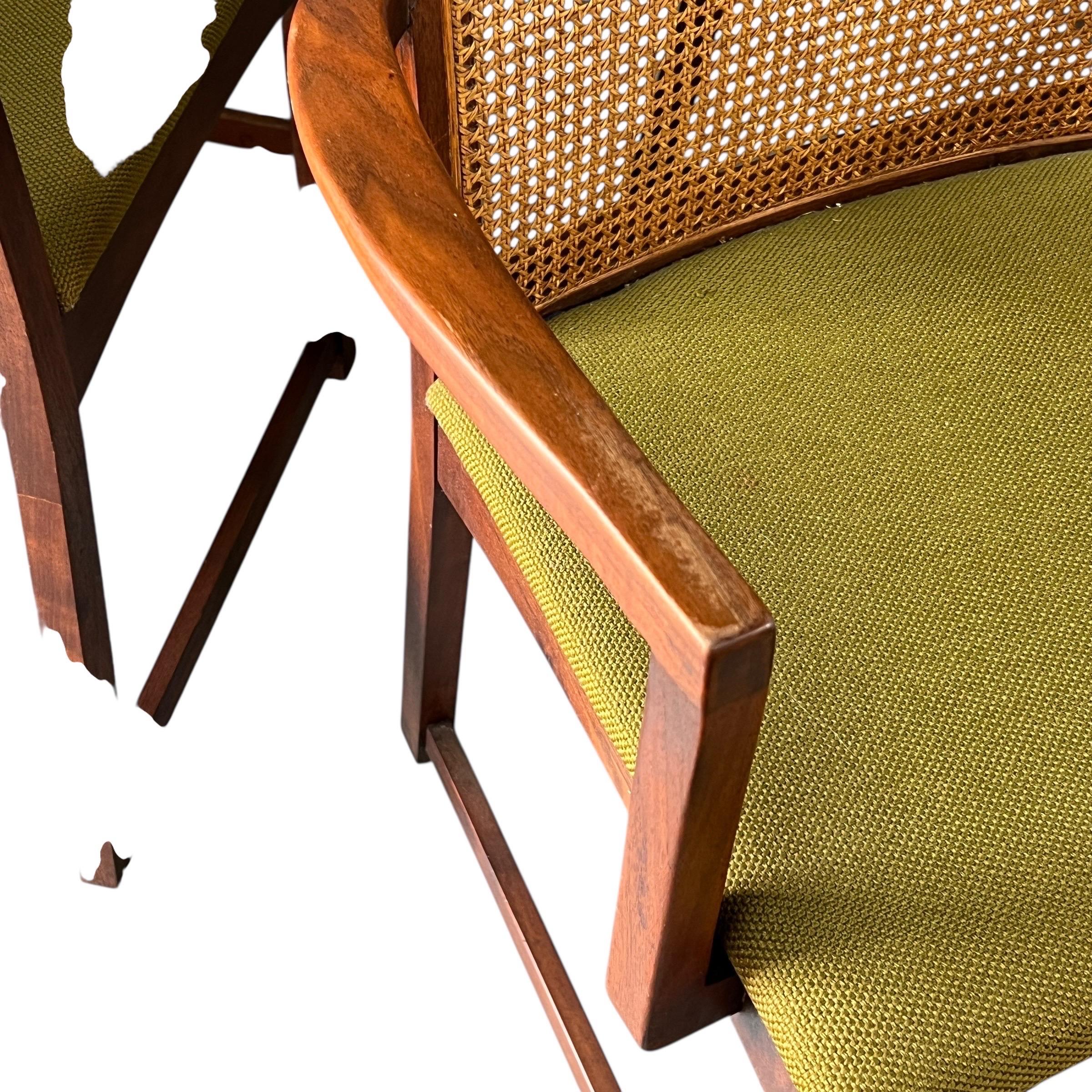 Milo Baughman for Directional Walnut and Cane Back Dining Chairs - Set of 8 For Sale 1