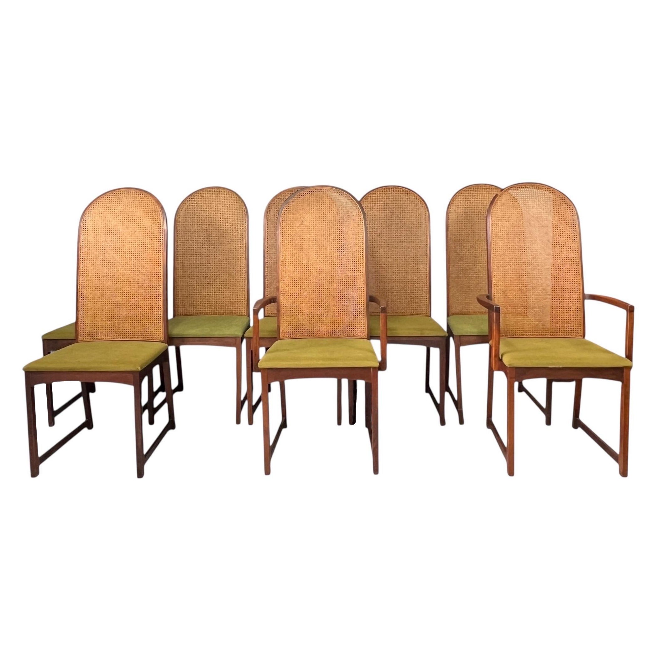 Milo Baughman for Directional Walnut and Cane Back Dining Chairs - Set of 8 For Sale