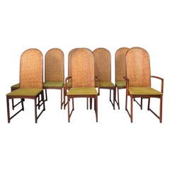 Milo Baughman for Directional Walnut and Cane Back Dining Chairs - Set of 8