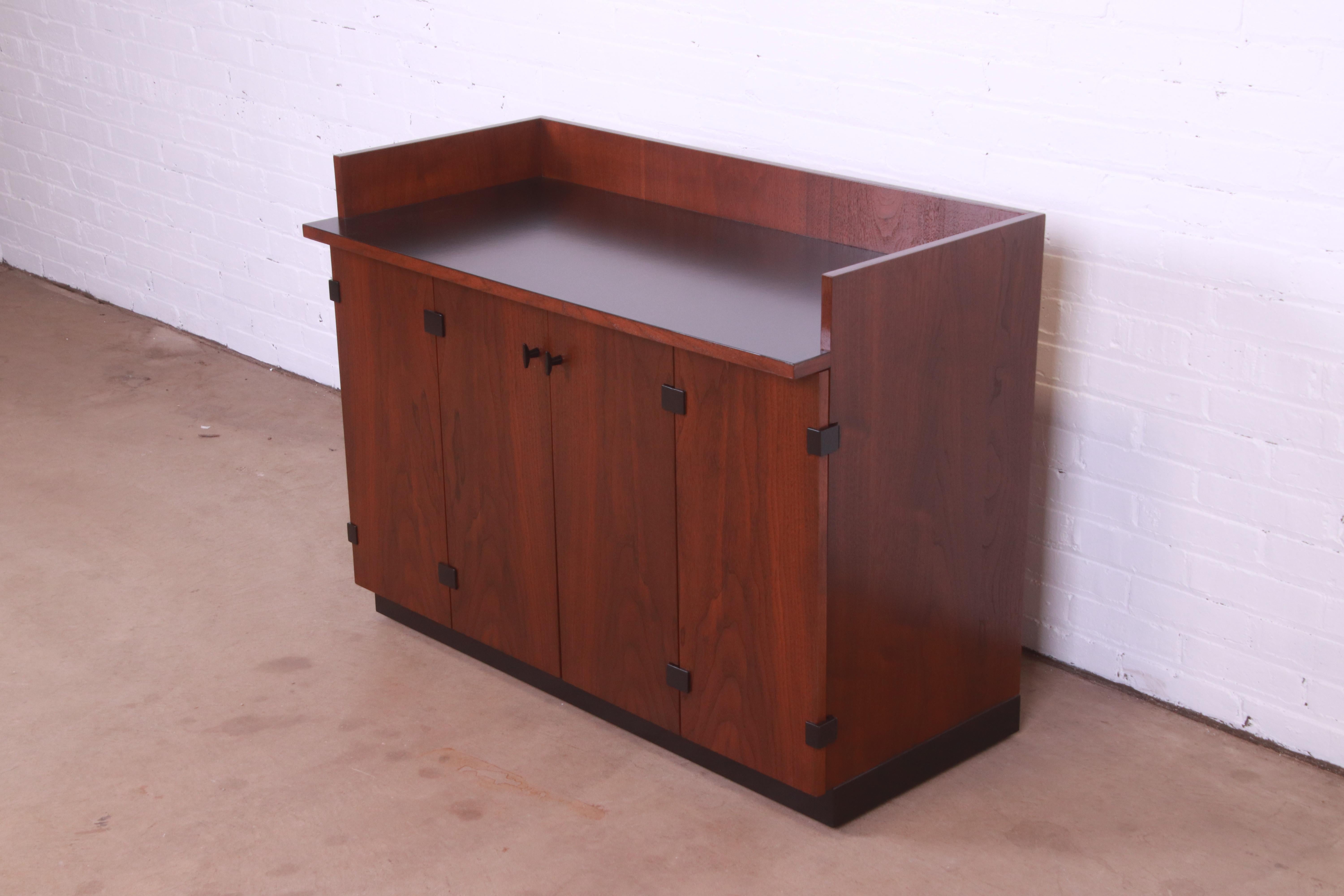 American Milo Baughman for Directional Walnut and Ebonized Buffet Server or Bar Cabinet