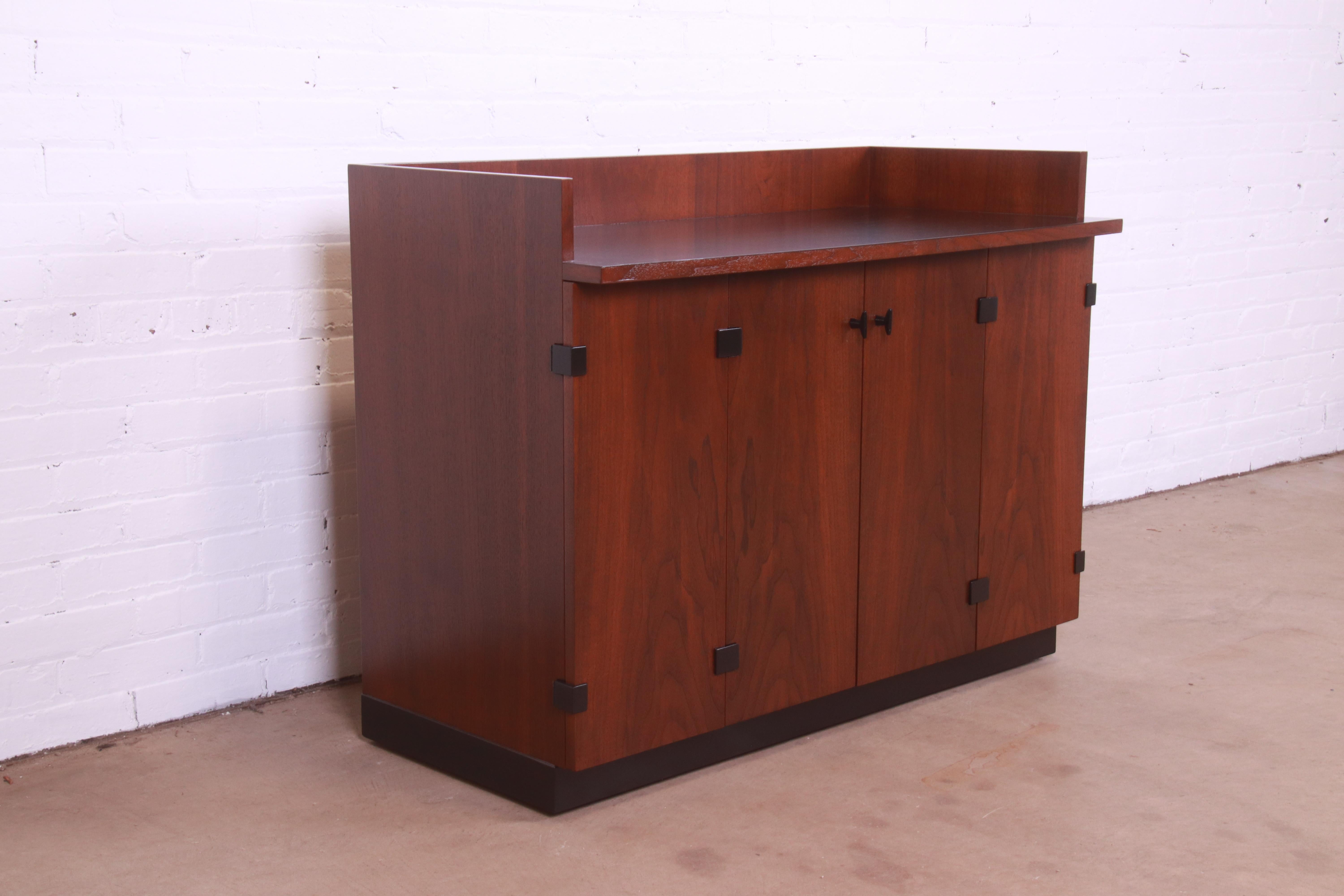 Mid-20th Century Milo Baughman for Directional Walnut and Ebonized Buffet Server or Bar Cabinet